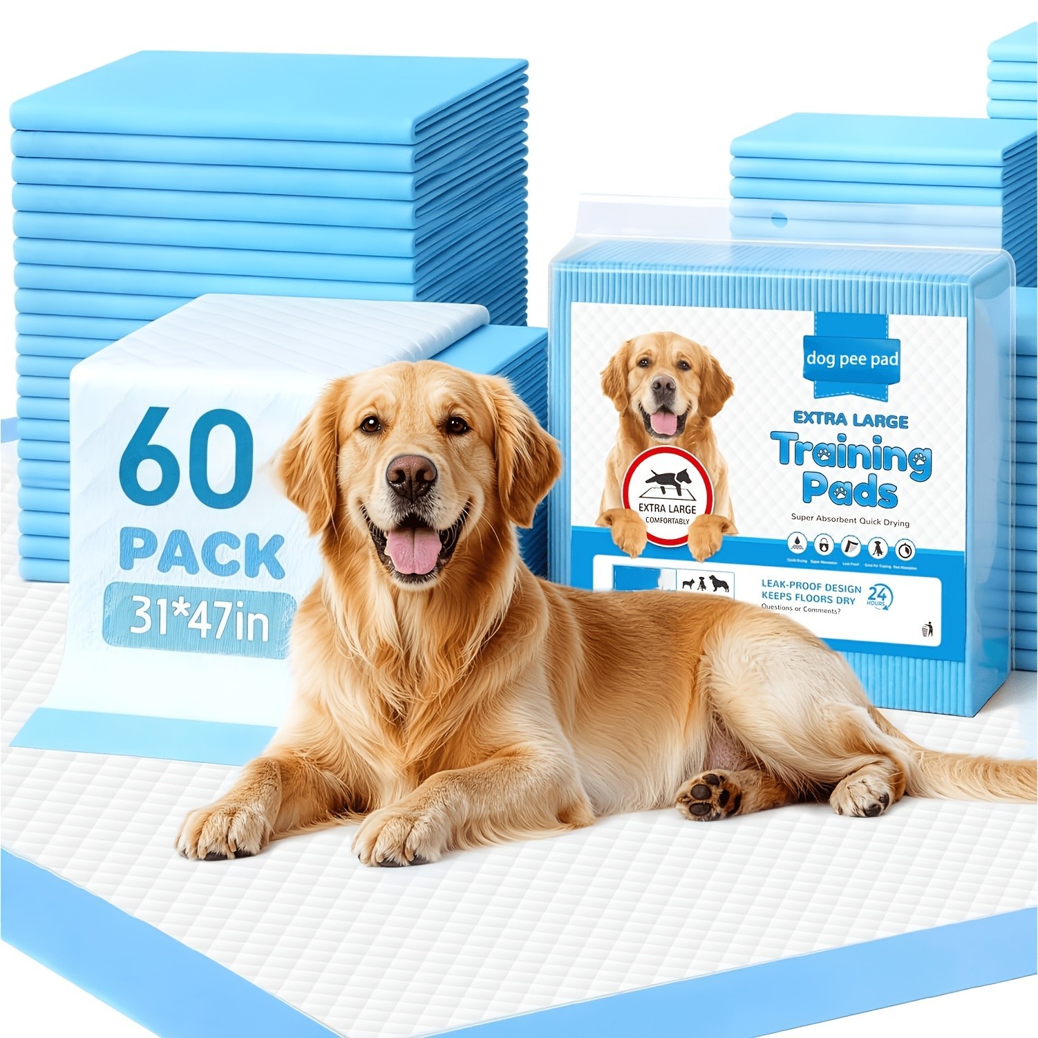 31*47IN-60PCS, extra-large disposable waterproof pads, for pet training