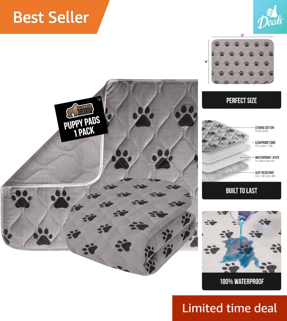 Washable Puppy Pads – Slip-Resistant Waterproof Pet Mat 22×16