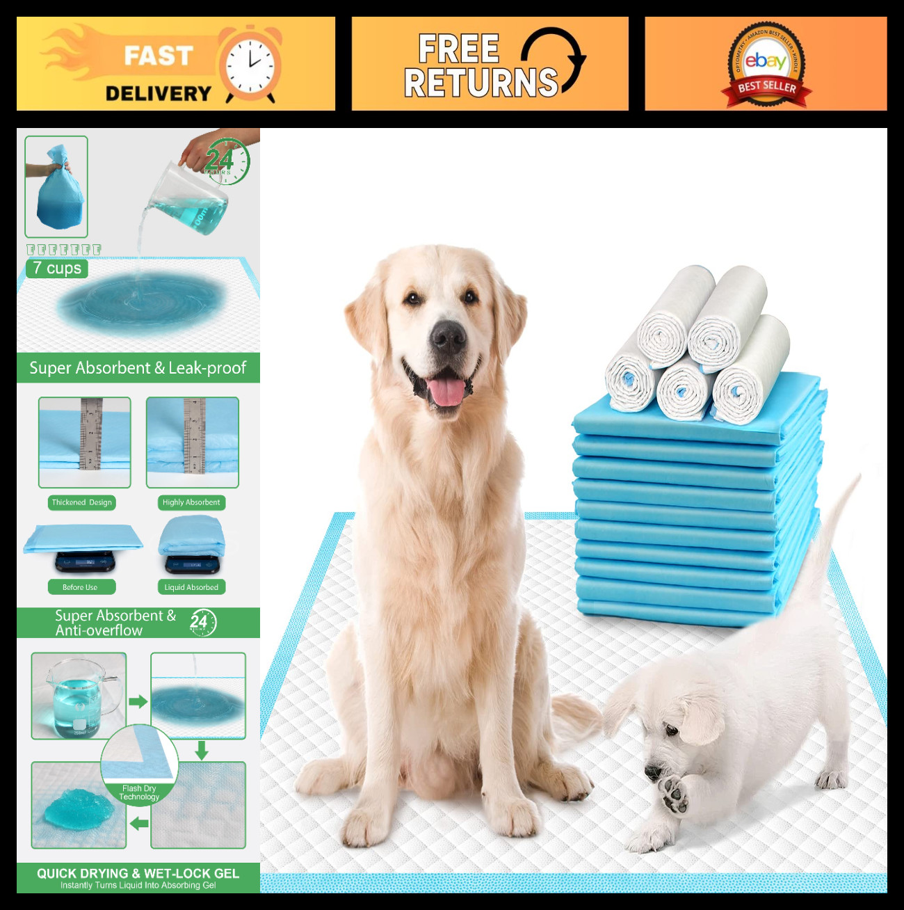 Extra Large Dog Training Pads 30″x26″ – 40 Count, Super Absorbent Leakproof Pet