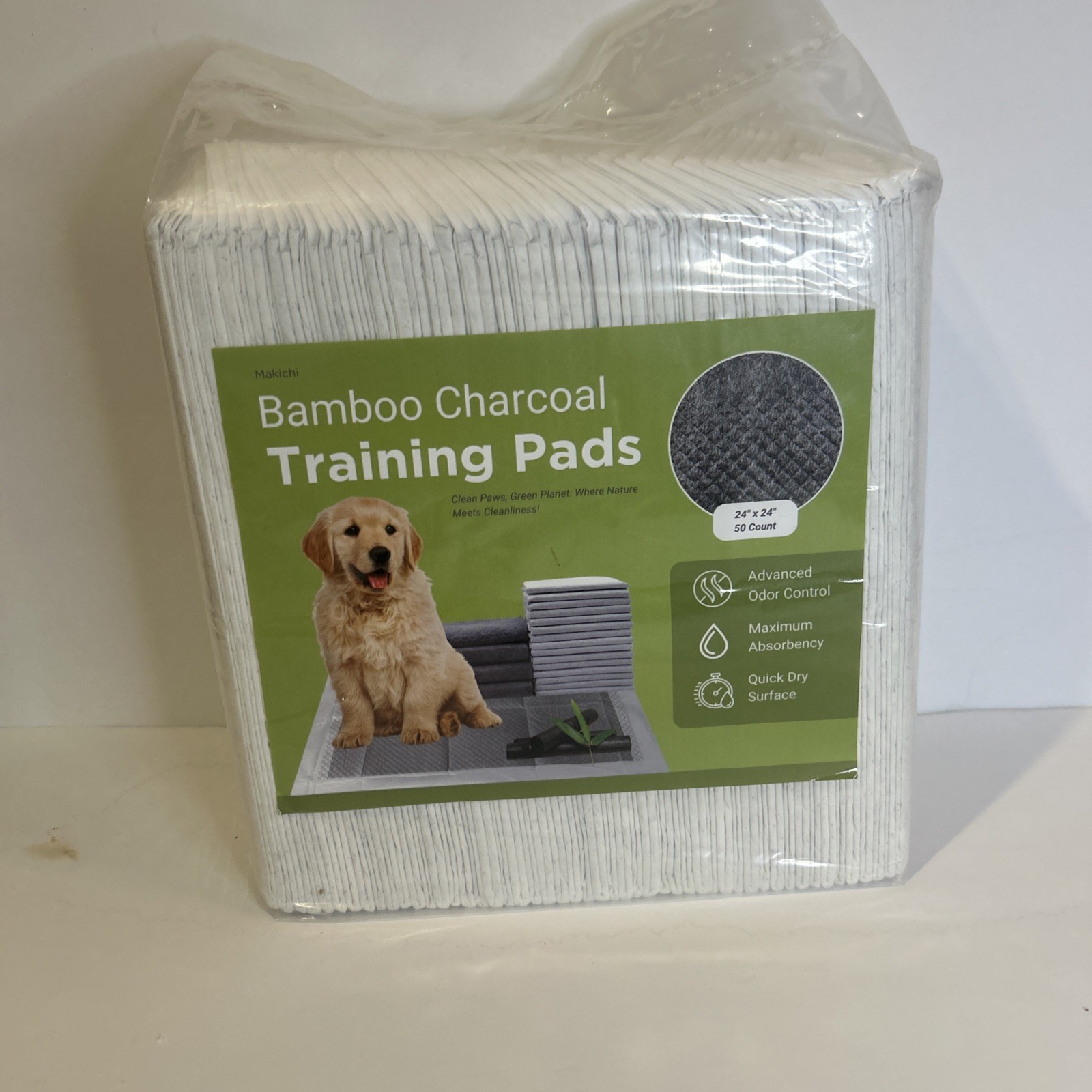 New Bamboo Charcoal Training Pads, Large, 24in x 24in, 50 Count Odor Control