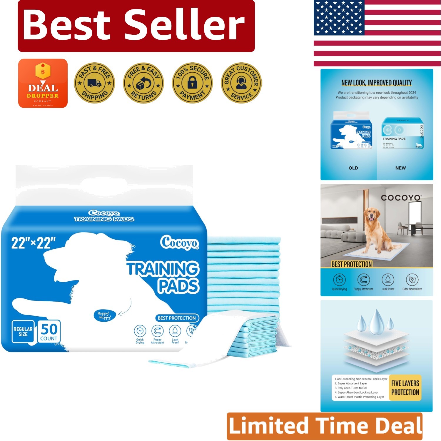 Super Absorbent 22″x22″ Dog Training Pads – 50 Count Leak-Proof Protection
