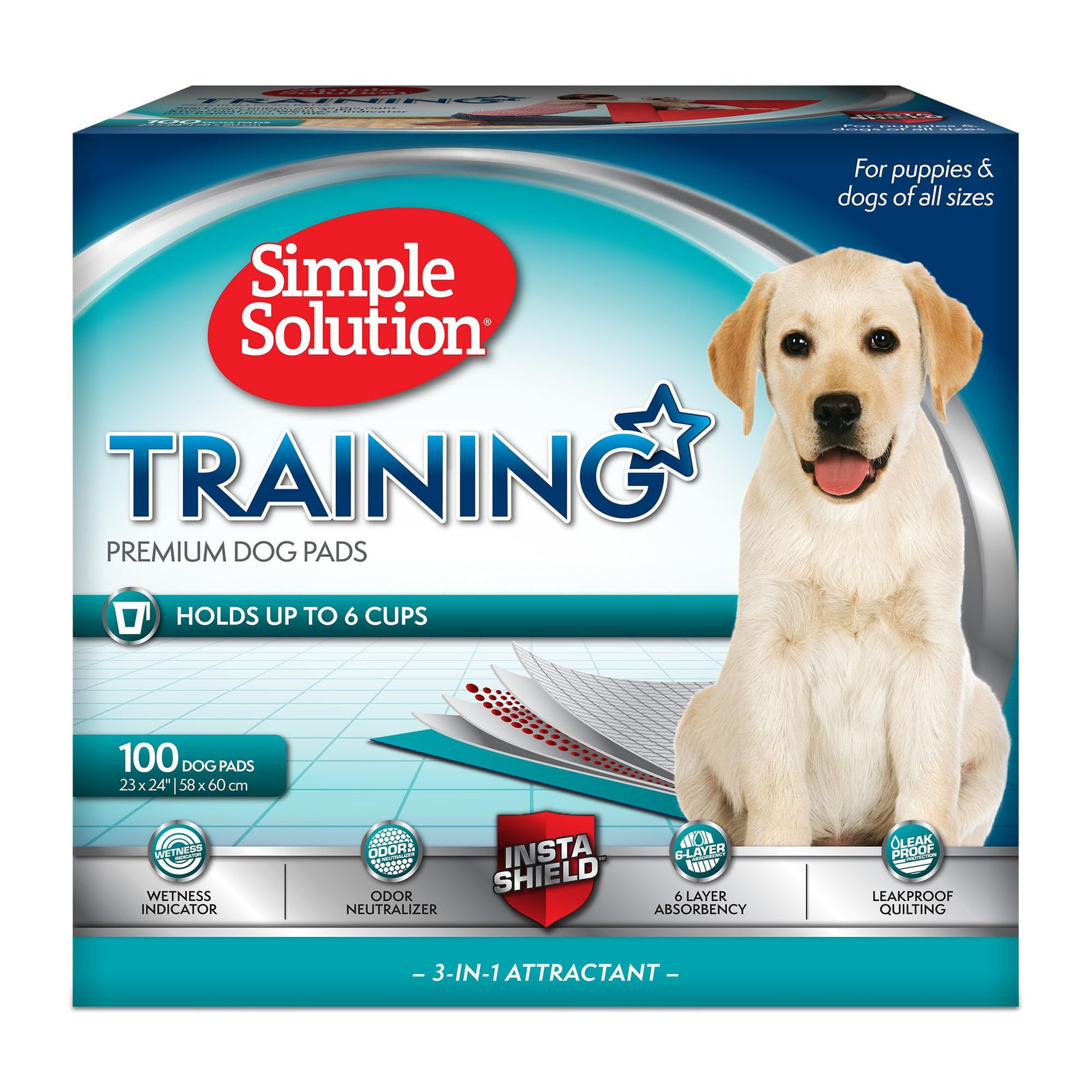Simple Solution Puppy Training Pads – Large Leak-Proof Potty 100 count, White