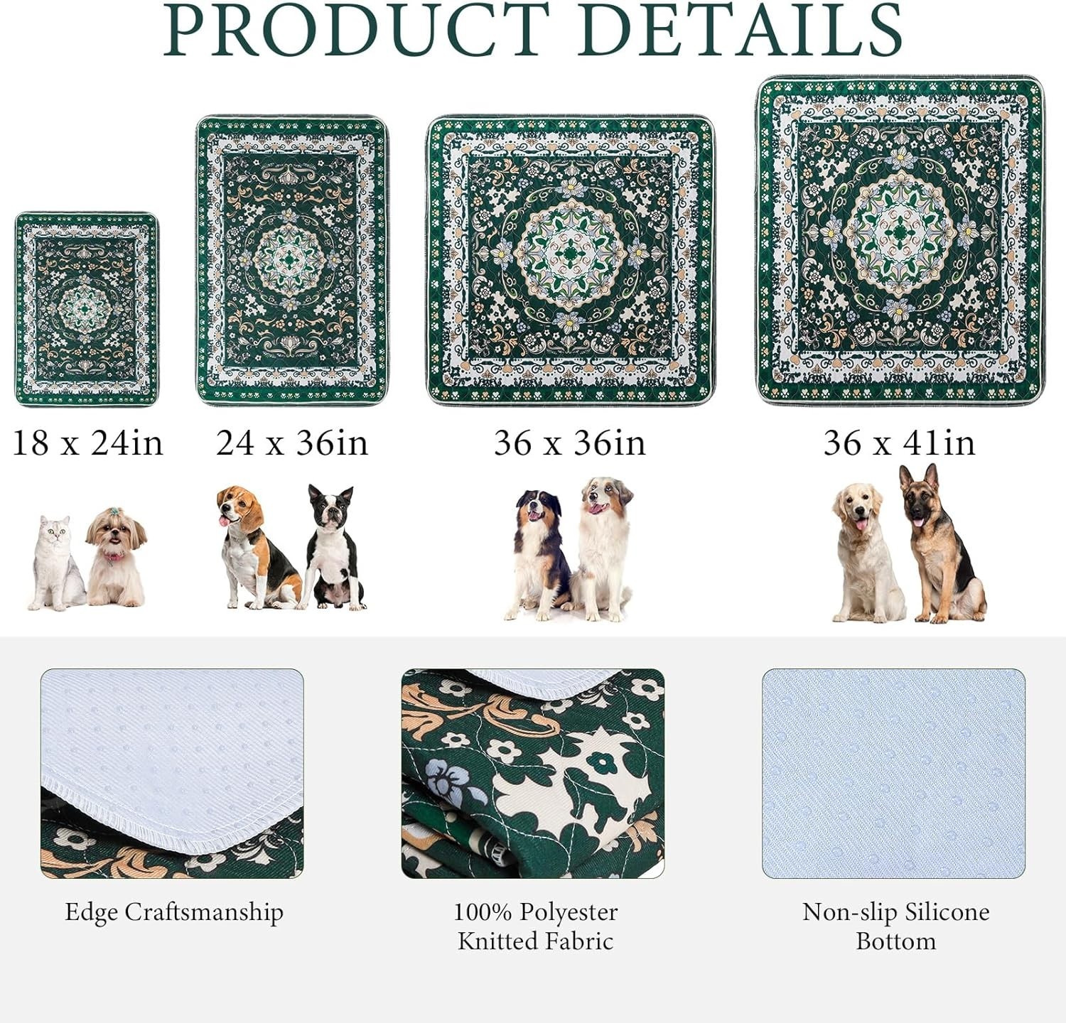 Eco-Friendly Washable Pet Pads – Vintage Floral, 18”x24”, Perfect for Training