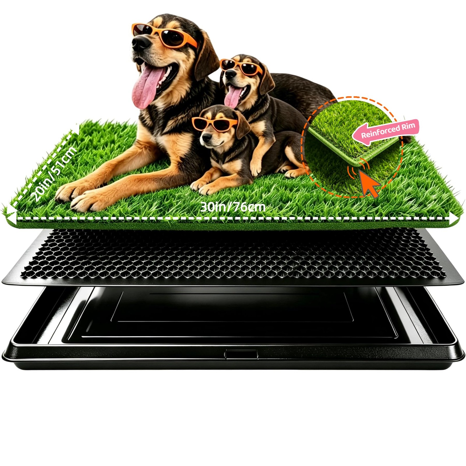 Dog Grass Pad with Tray, 34”X23” Large Artificial Turf Grass Potty, Reusable P