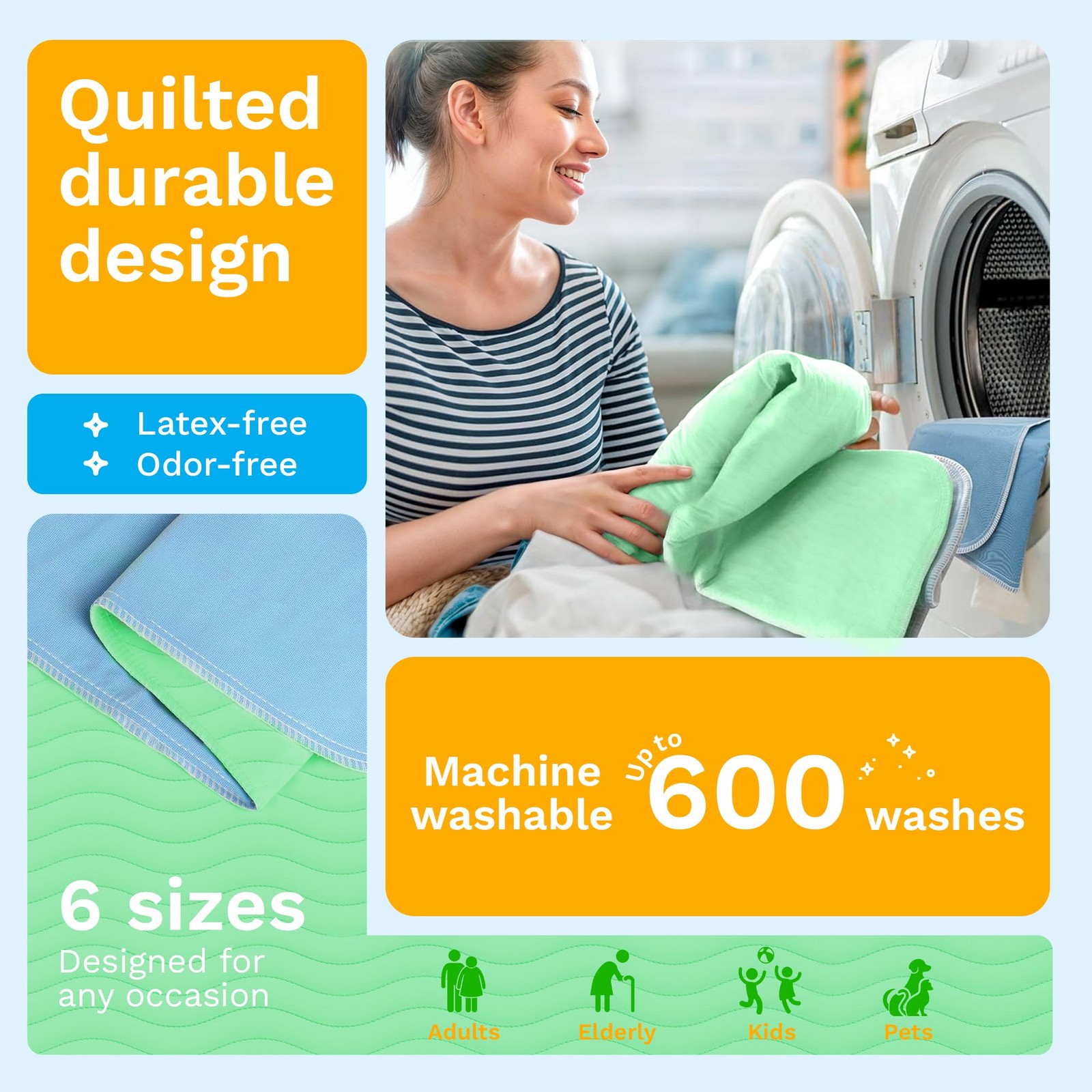 ® Washable Underpads – Heavy Absorbency Reusable Bedwetting Incontinence Pads…