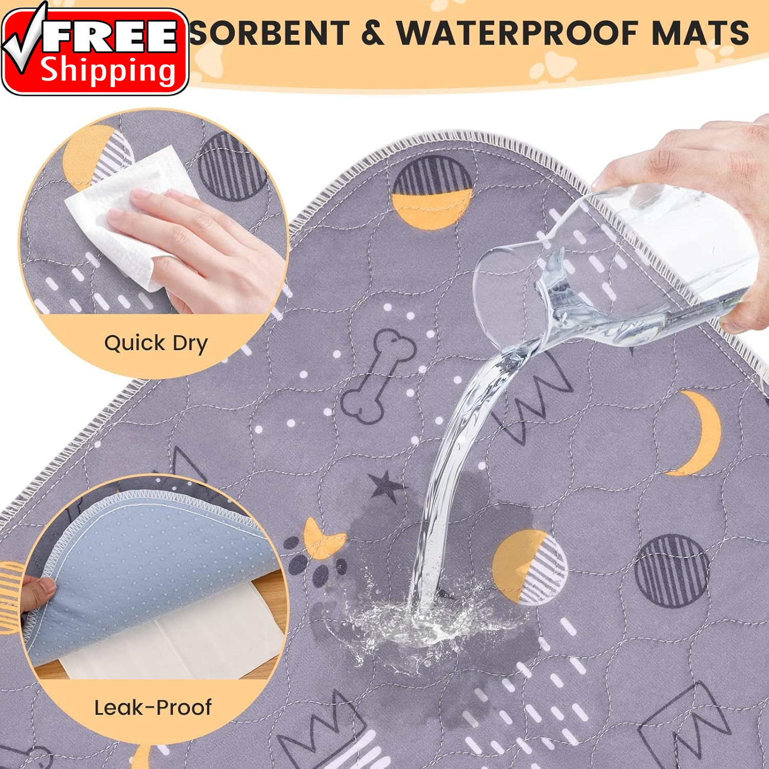 Washable Pee Pads for Dogs 2 Pack 34″ X 36″ Reusable Puppy Pads Waterproof Pet T