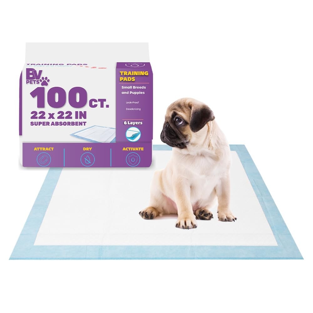 BV Puppy Pads Leak-Proof 100 Count 22″x 22″ – 100 (Standard), Basic