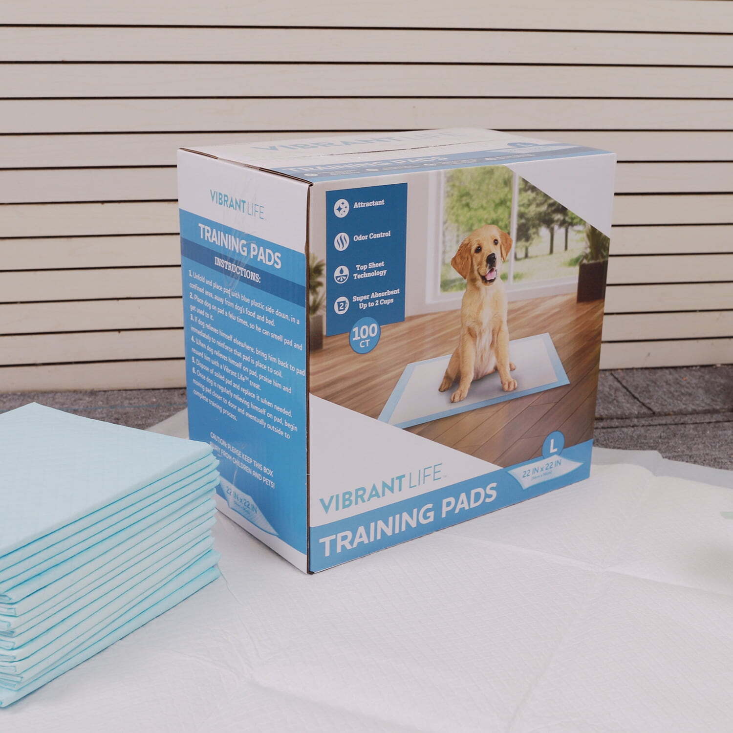 Vibrant Life Training Pads, Large, 22 in x 22 in, 100 Count