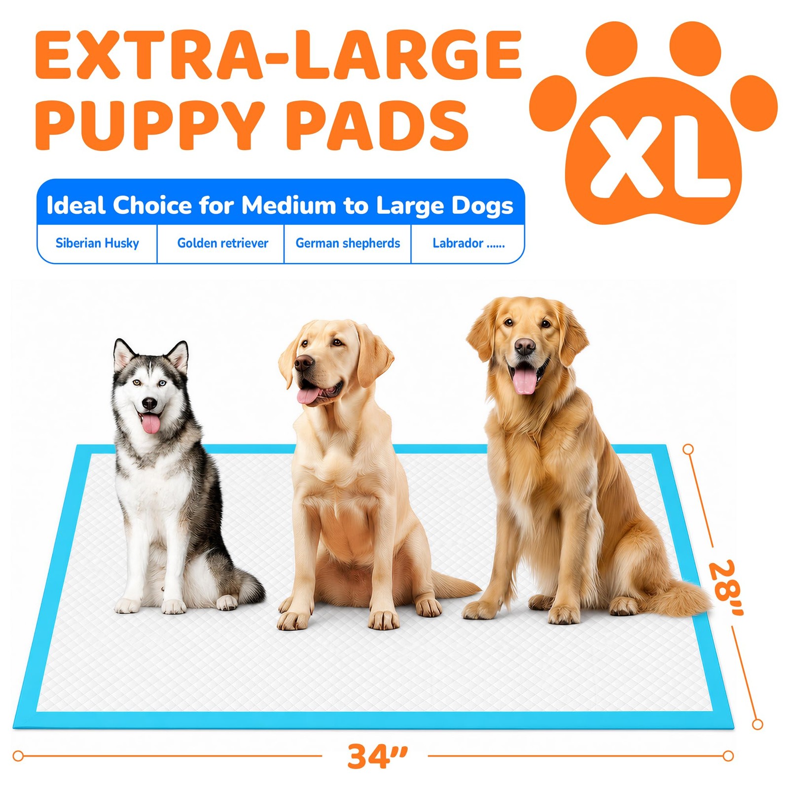 JOINPADS Puppy Pads 28″x34″, Extra Large, Super 28″x34″ 30-Count, Blue