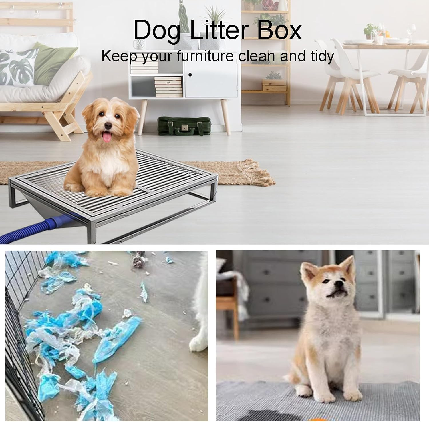 Porch Potty for Dogs, 31″×20″ Stainless Steel Dog Litter Box, Portable Sturdy Me