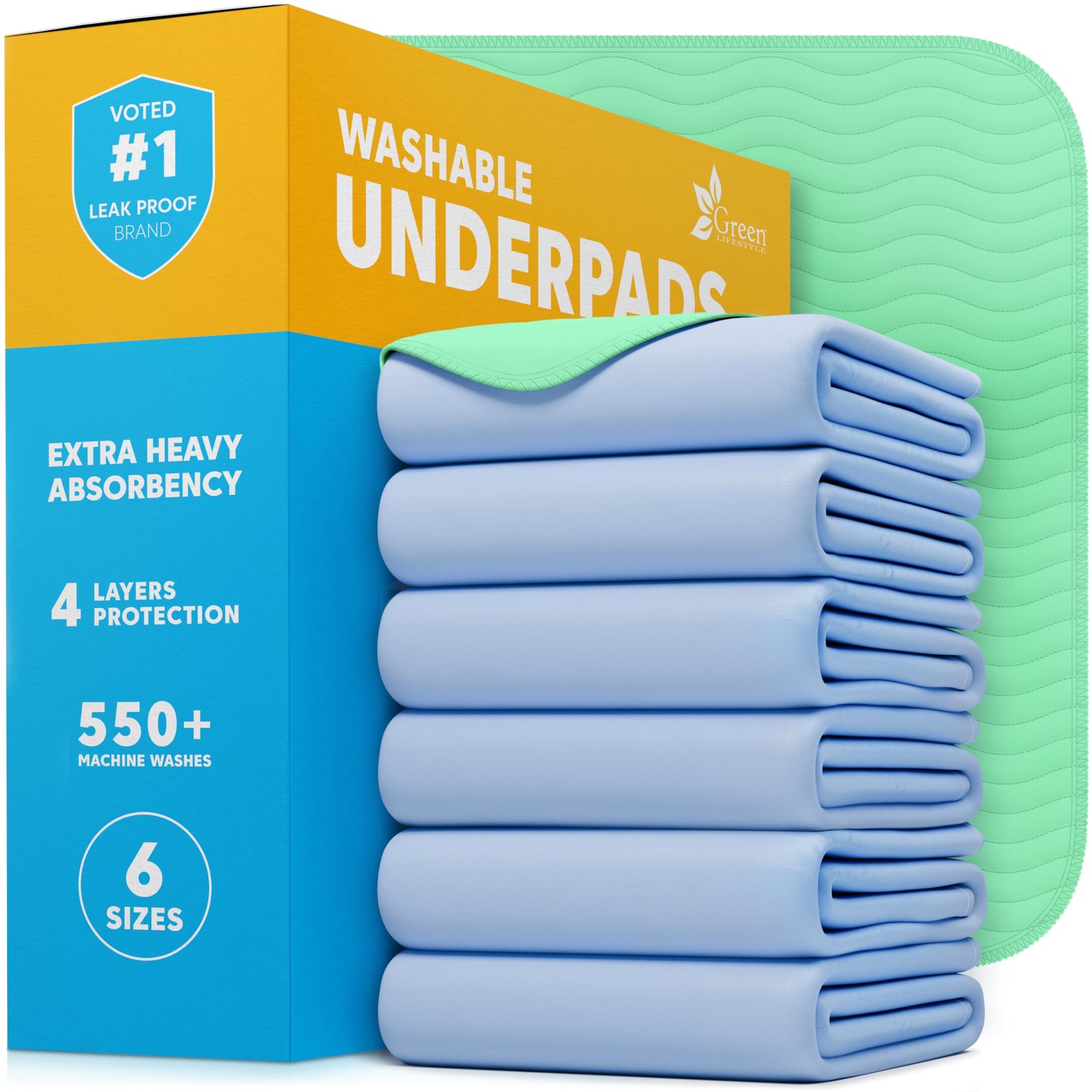 6 PCS Washable Underpads 30×34 Inch Heavy Absorbency Incontinence Bed Pads
