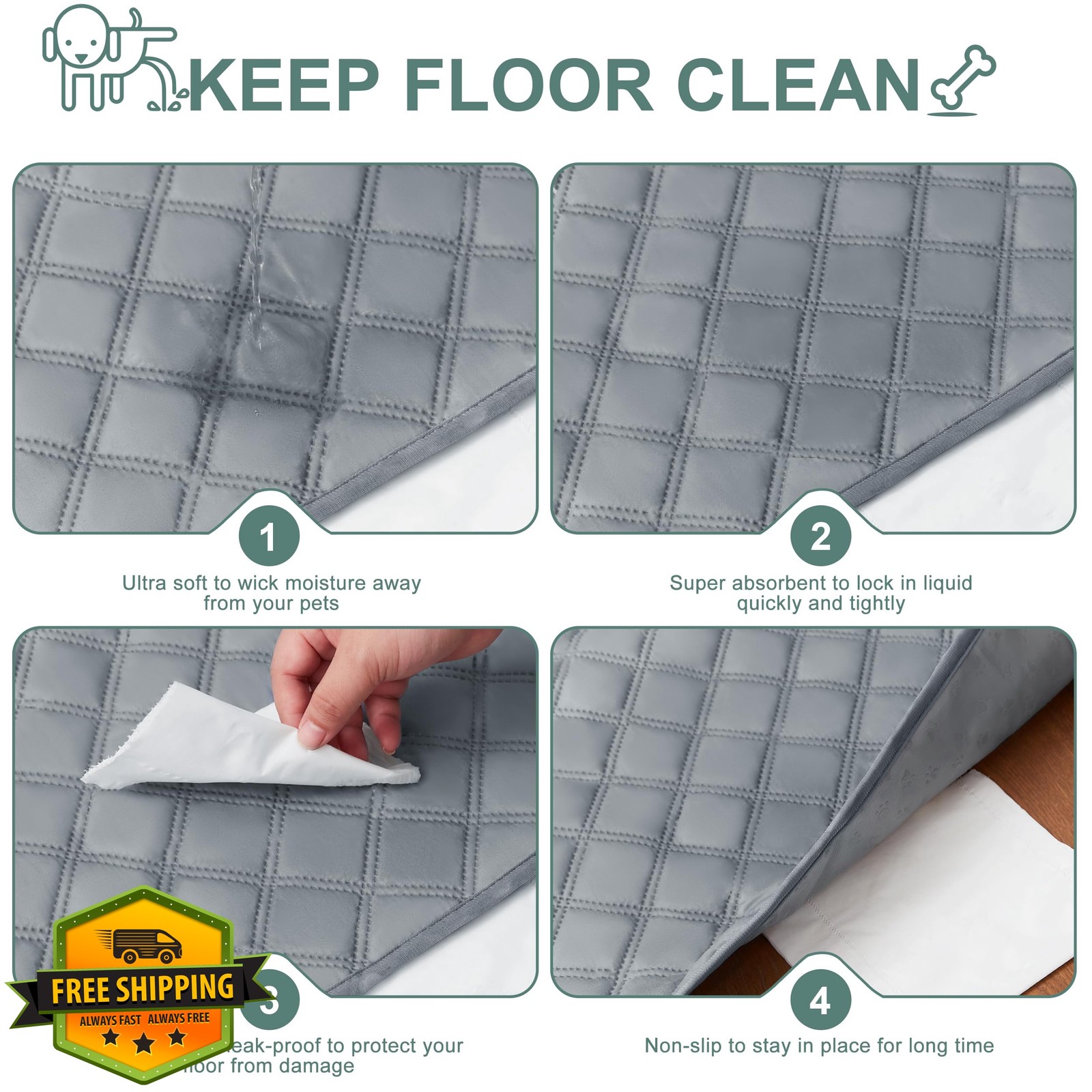 Eterish Pee Pads Gray 2 Pack 36″x41″