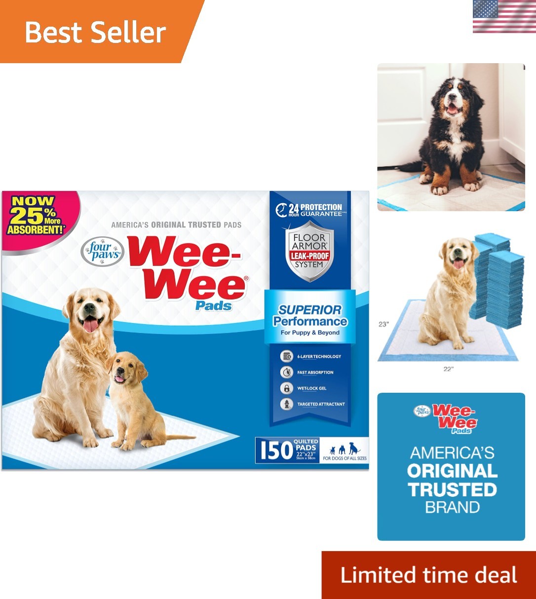 Wee-Wee 22″ x 23″ Dog Pee Pads, 10 Count – Ultimate Leak-Proof Training
