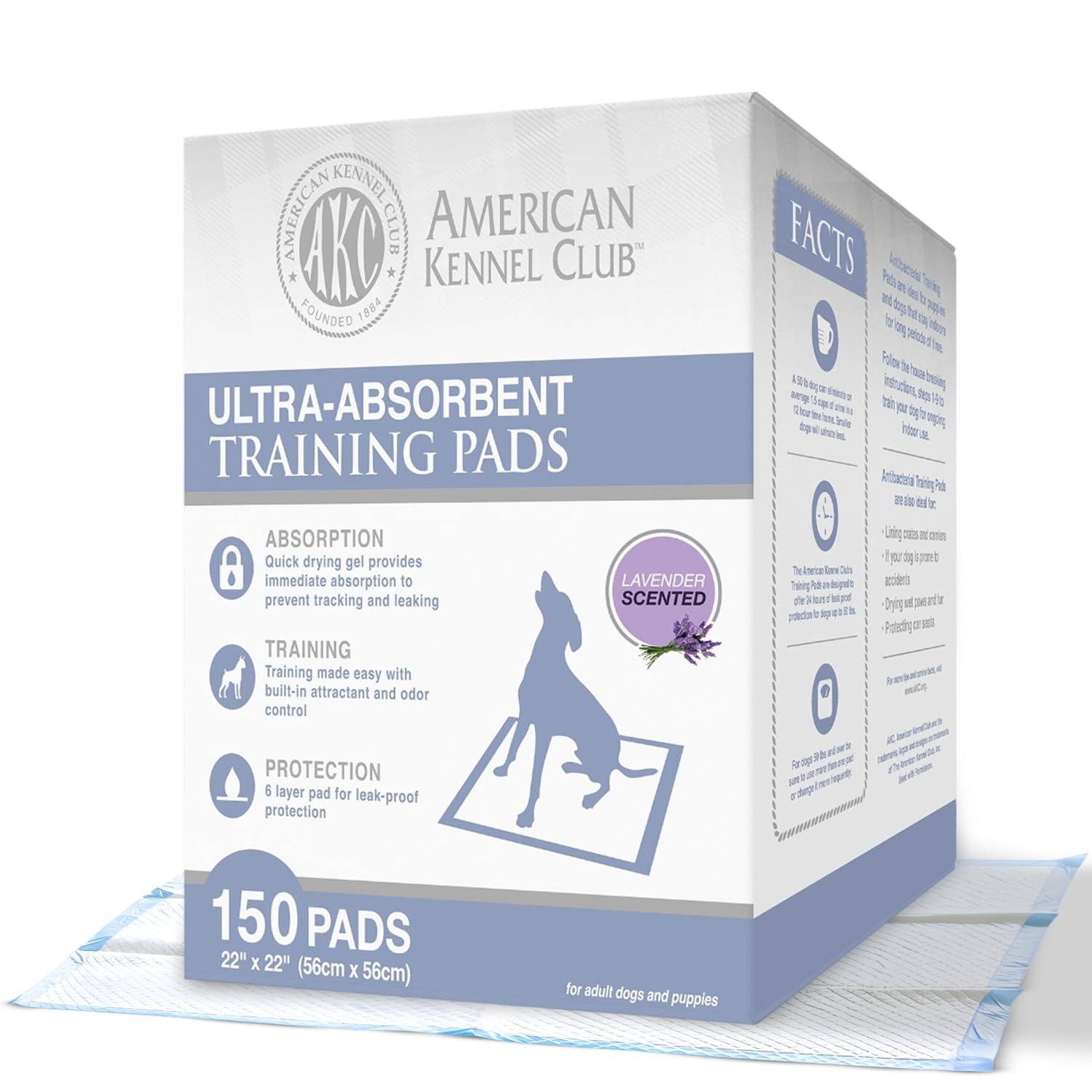 AKC Puppy Training Pads, 22″ x 22″, Lavender Scented, 150 Count