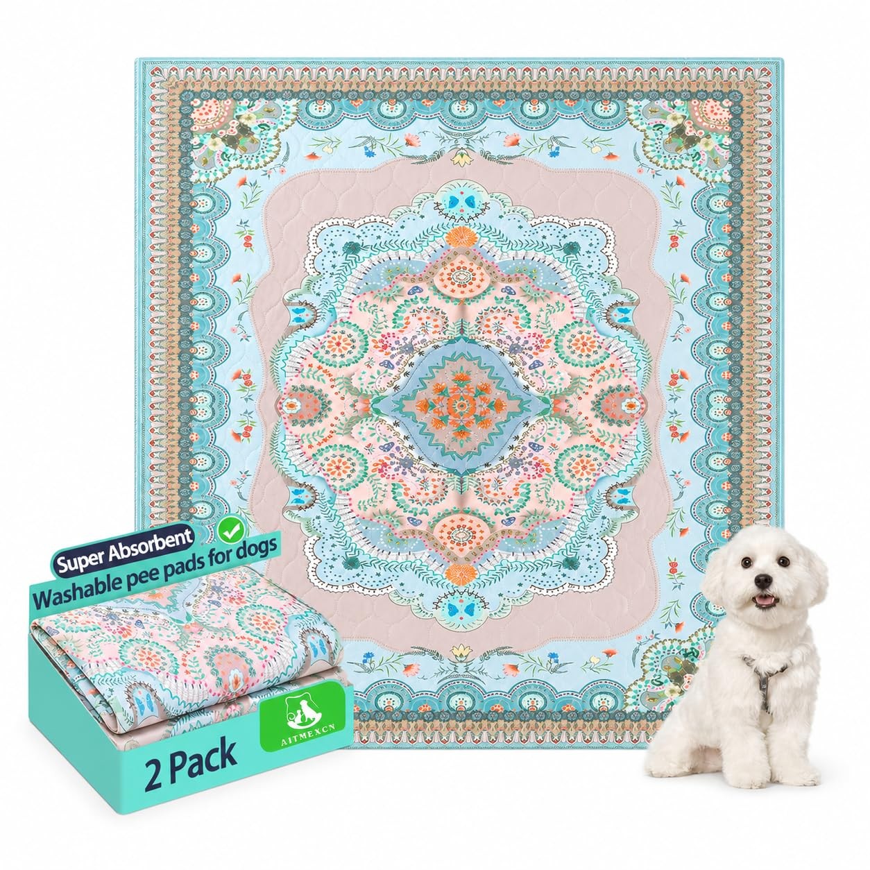 Washable Pee Pads for Dogs, 18″x24″ 2 Pack Reusable Puppy Pads Pet Training P…