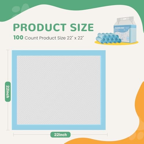 Count Puppy Pads for Dogs, 22″ x 22″ Potty Puppy Training Pad, 21.7″x21.7″ 100