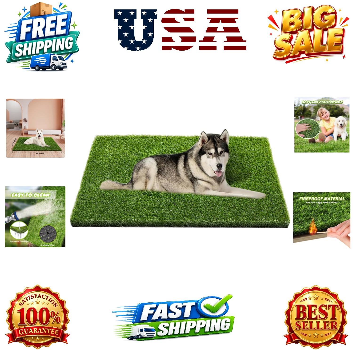 Artificial Grass, 47.3″x31.5″ Professional Dog Grass Mat, Potty Training Rug …
