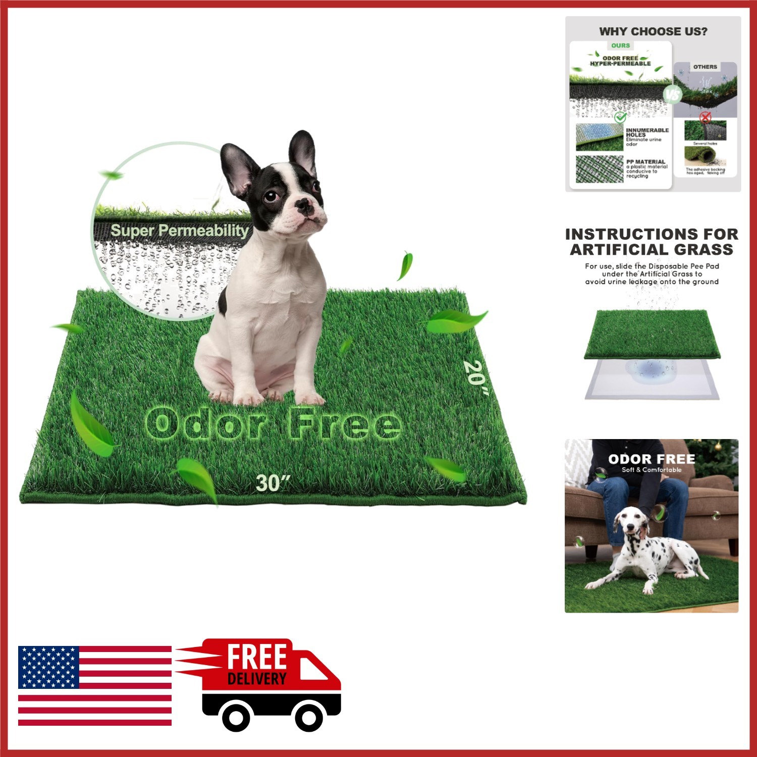 Artificial Grass Patch for Dogs Potty Training 30×20 Inches Easy Clean