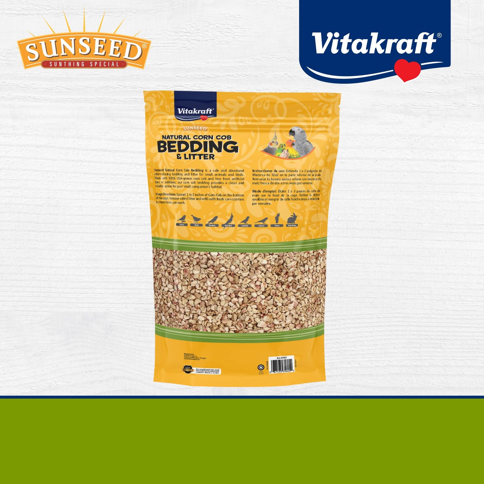 Sunseed Natural Corn Cob Bedding & Litter for Pet Birds and Small Animals – Made