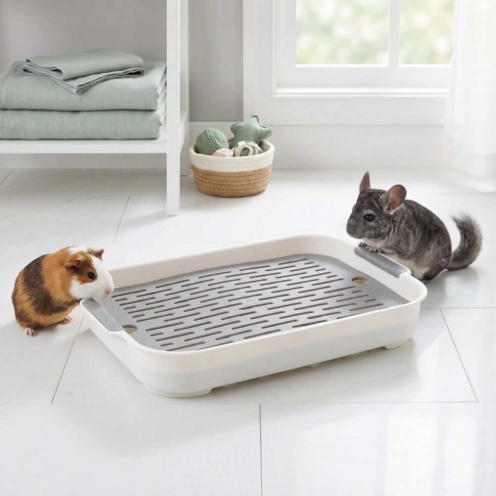 2Pcs Reusable Rabbit Litter Box for Small Pets White Antisplash Design