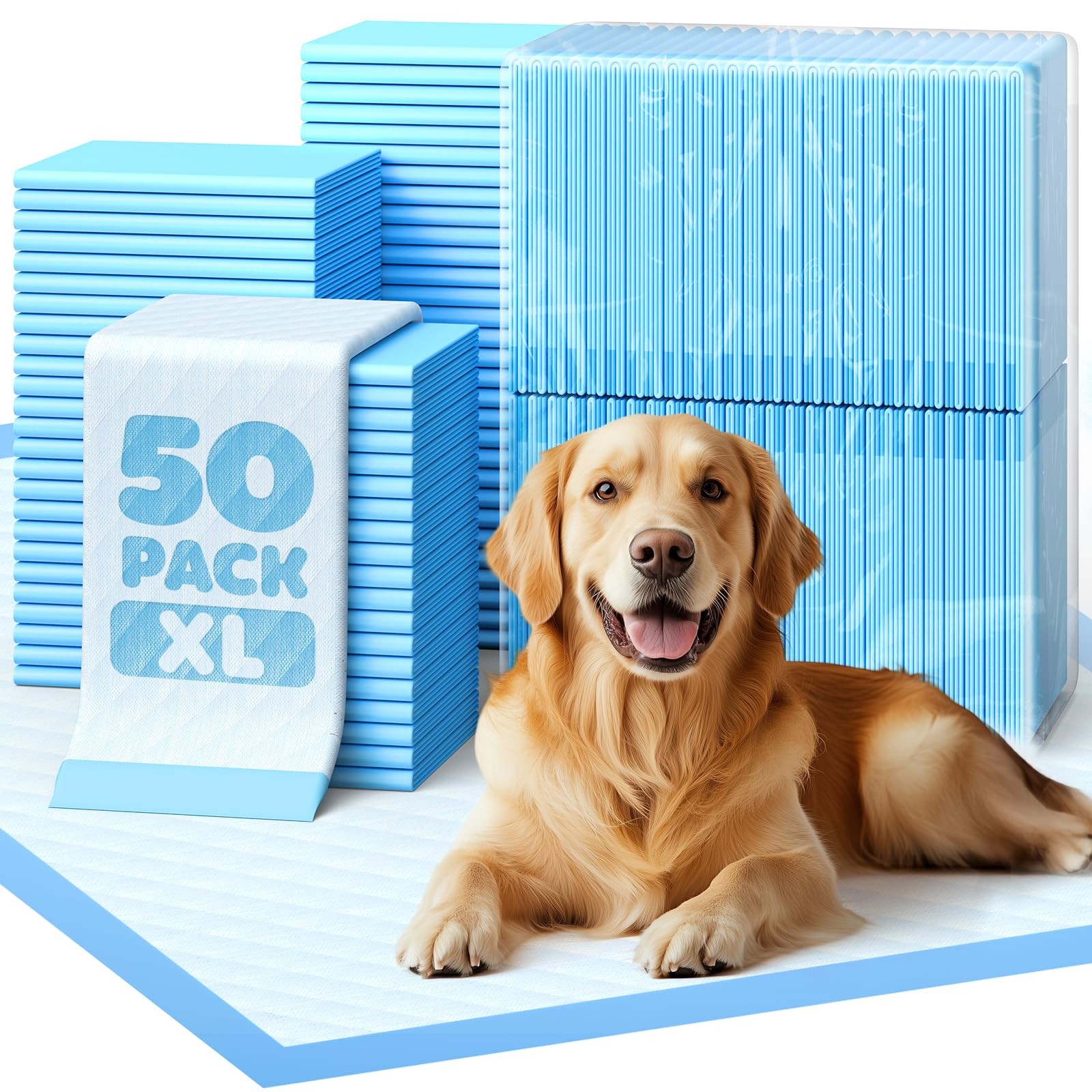 50-Pack Extra Large Pee Pads – 34″ x 28″ Puppy Pads for Dogs with 6-Layer Lea…