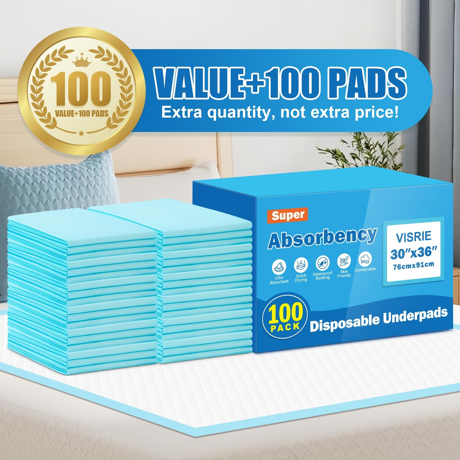 100 Pack 30″x36″ Extra Large Dog Pee Pads – Super Absorbent & Leak-Proof Disp…