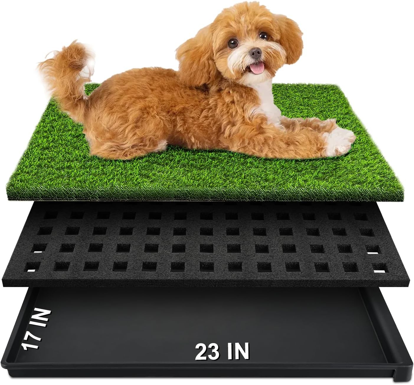 Dog Grass Pad with Tray, 23”X17” Small Artificial Turf Grass Potty, Reusable P