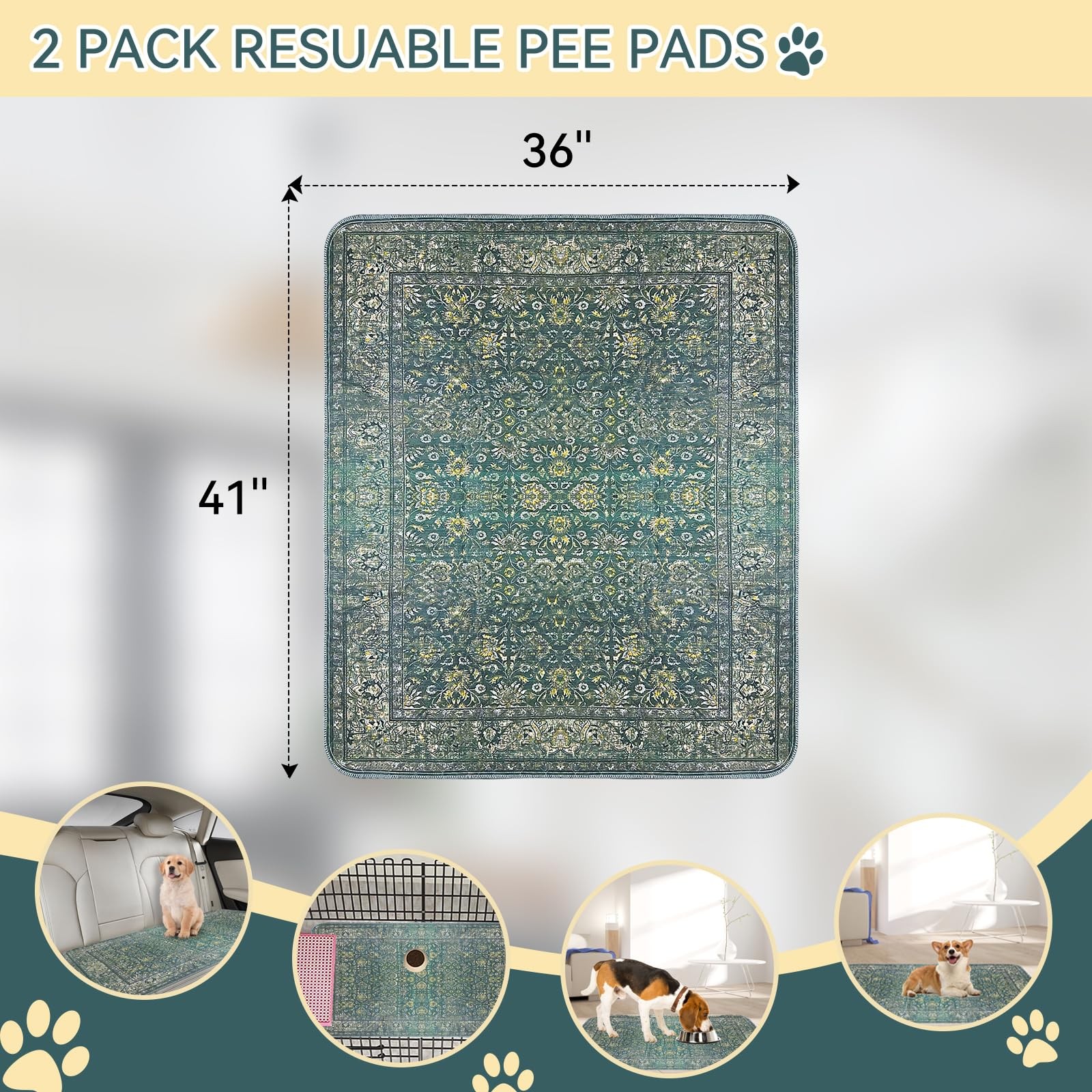 Washable Pee Pads for Dogs, Waterproof Non-Slip Puppy Potty Pad 2 Pack 36” x…
