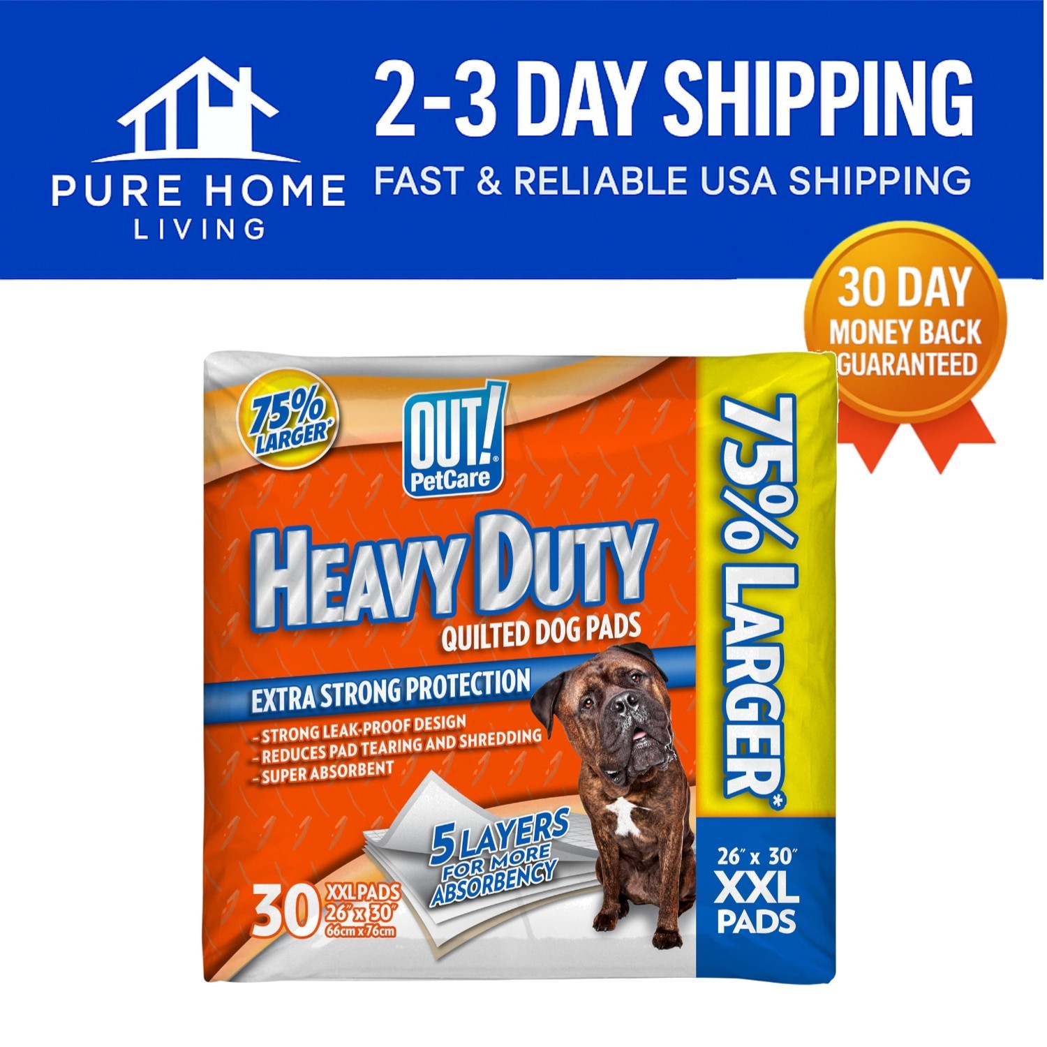 30 Count XXXL Absorbent Puppy Pads for All Dogs – Odor Control & Leak Protection