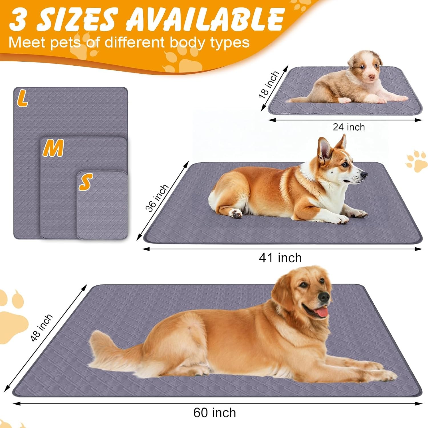 60×48 in Washable Pee Pads for Dogs, 2 Pack Reusable Puppy Pads, Waterproof Non-