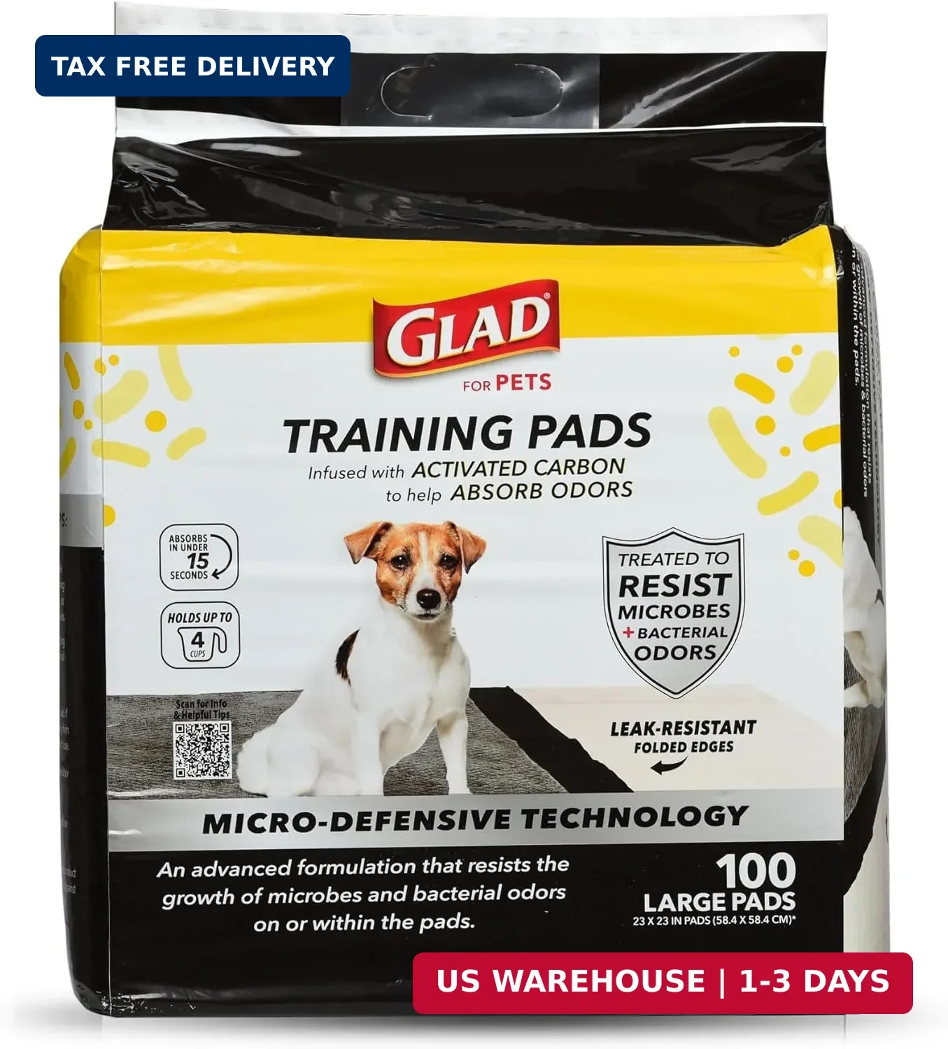 Glad for Pets Activated Carbon Training Pads, Anti-Microbial, 100 Count | 6-laye