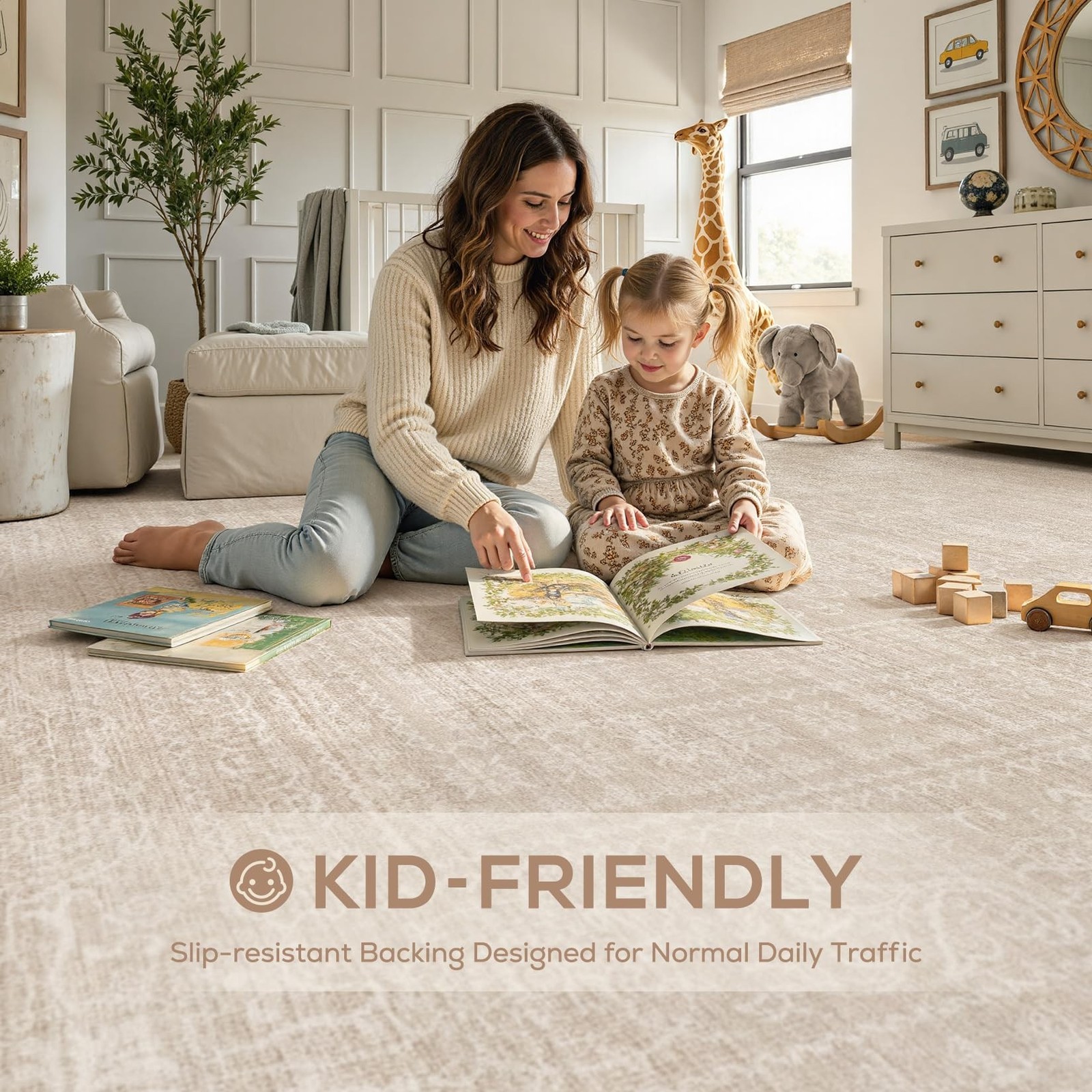 Nakagishi Neutral 6×9 Area Rugs for Living Room Washable, Beige | Pet & Kid F…