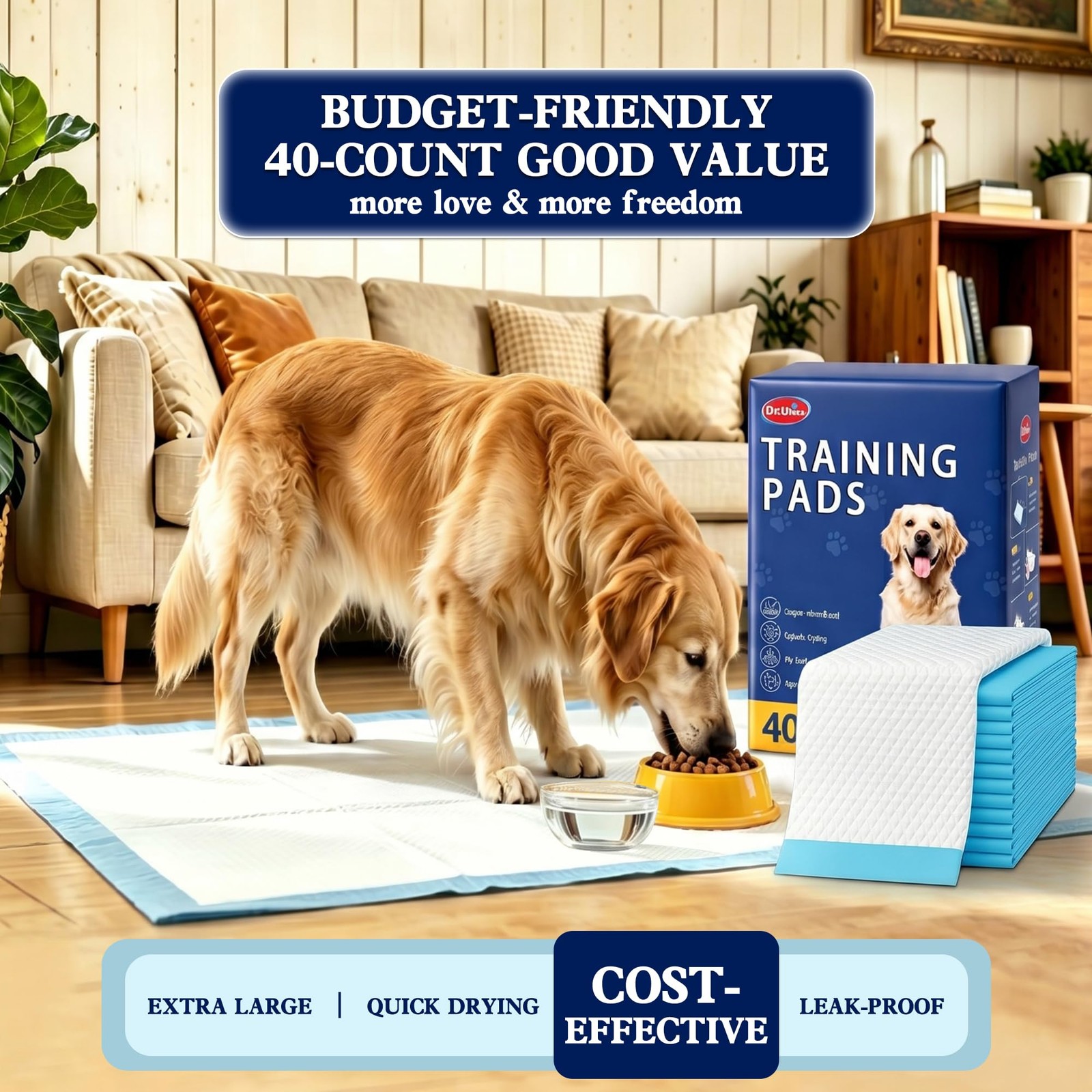 XXXXL Puppy Pads 36″x51″, 2000ml Dog Pee Pads, Leak-Proof 40 Ct