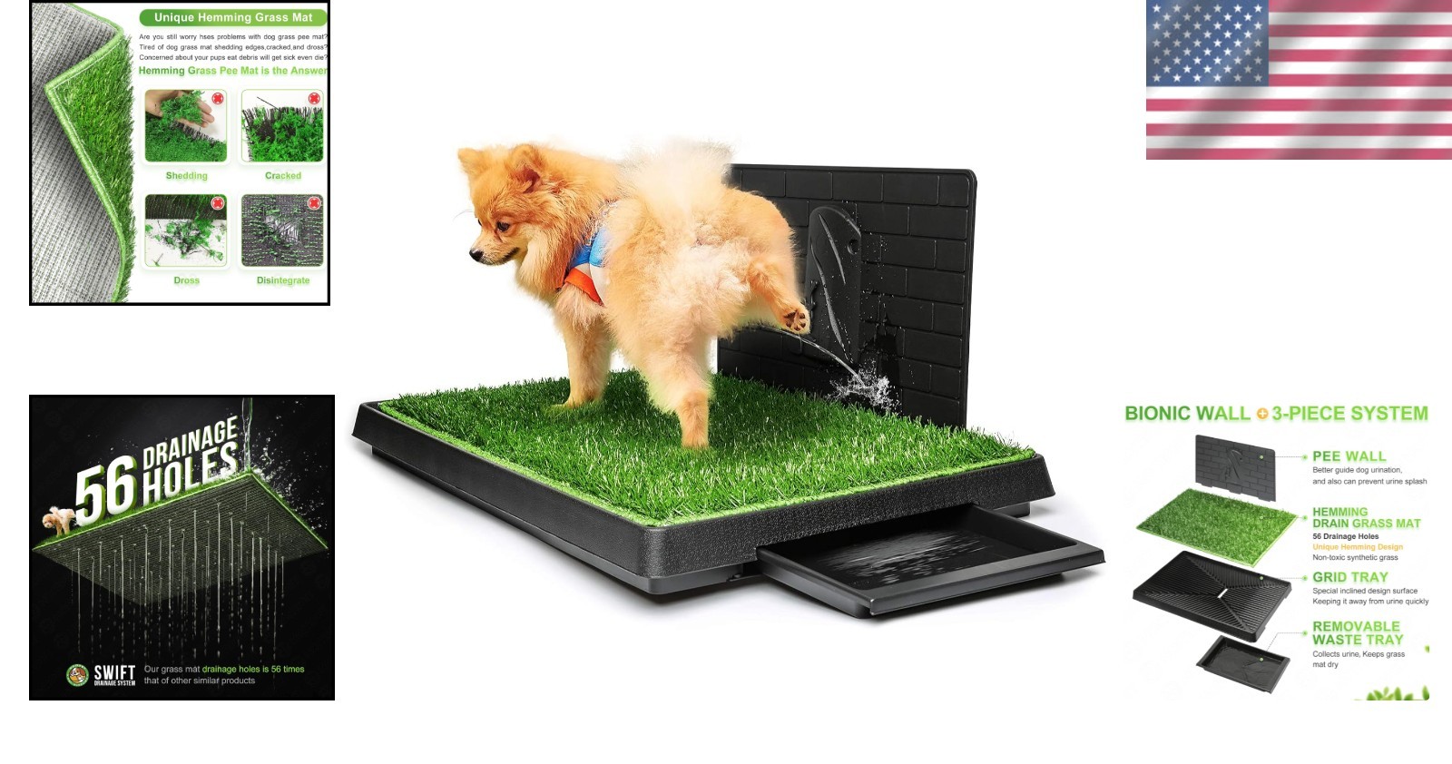 Large Dog Grass Pad with Tray, Reusable Puppy Turf Potty Trainer, Bionic Wall