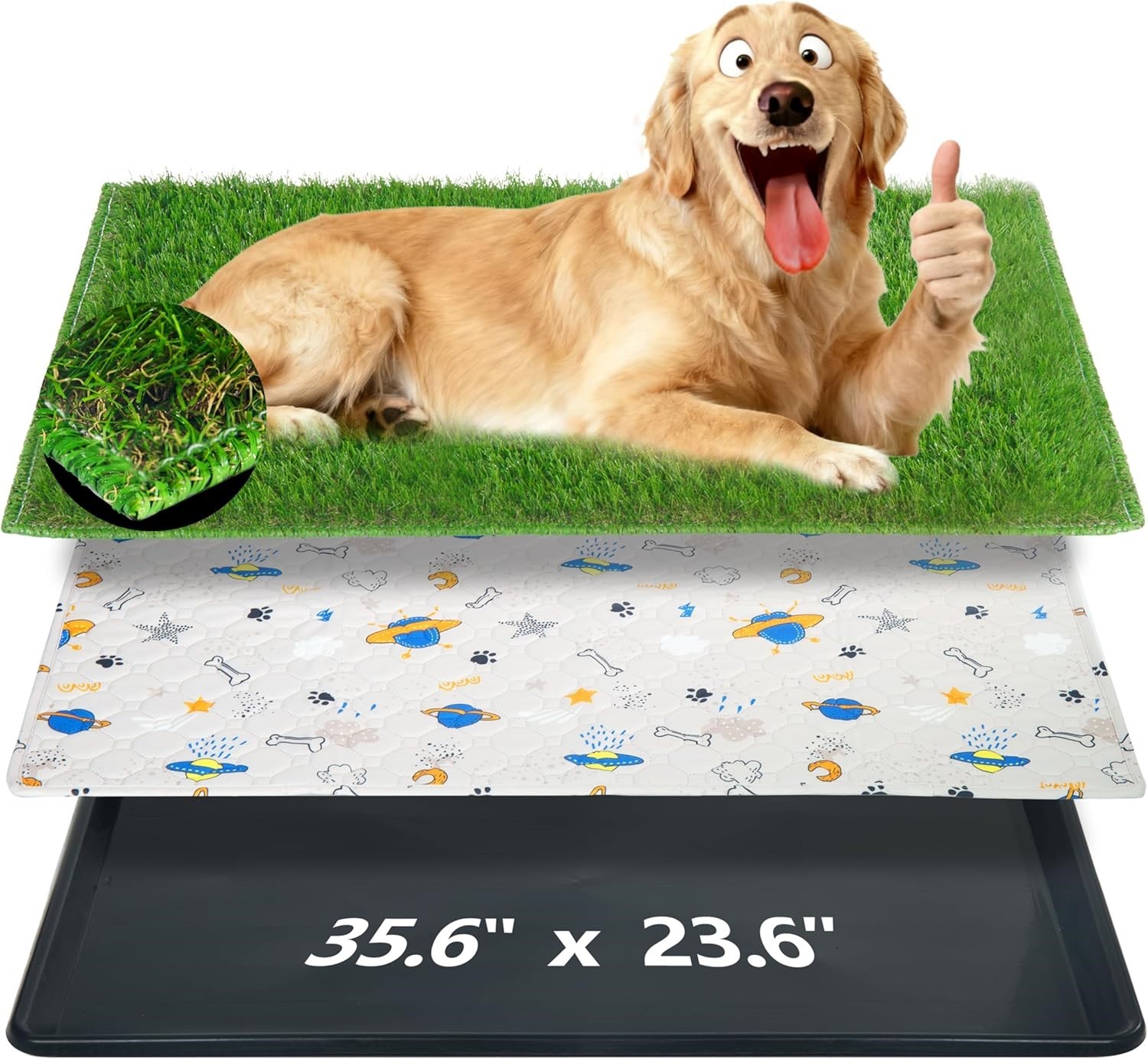 35″x23″ Artificial Grass Pet Potty Reusable Training Pad w/No Leak Tray