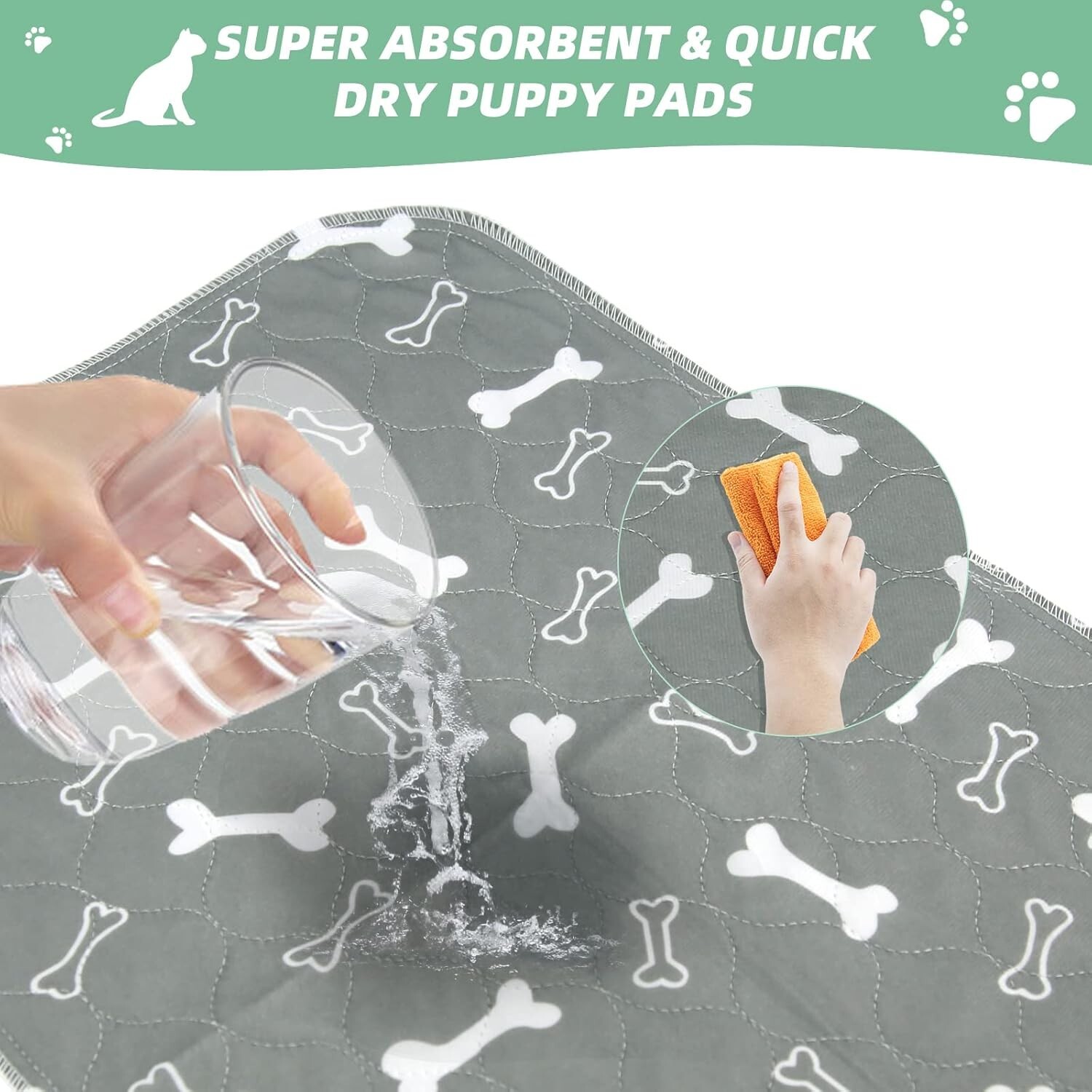 Washable Pee Pads for Dogs, 2Pack Reusable Puppy Pads, Fast (Grey, 16 x 24)