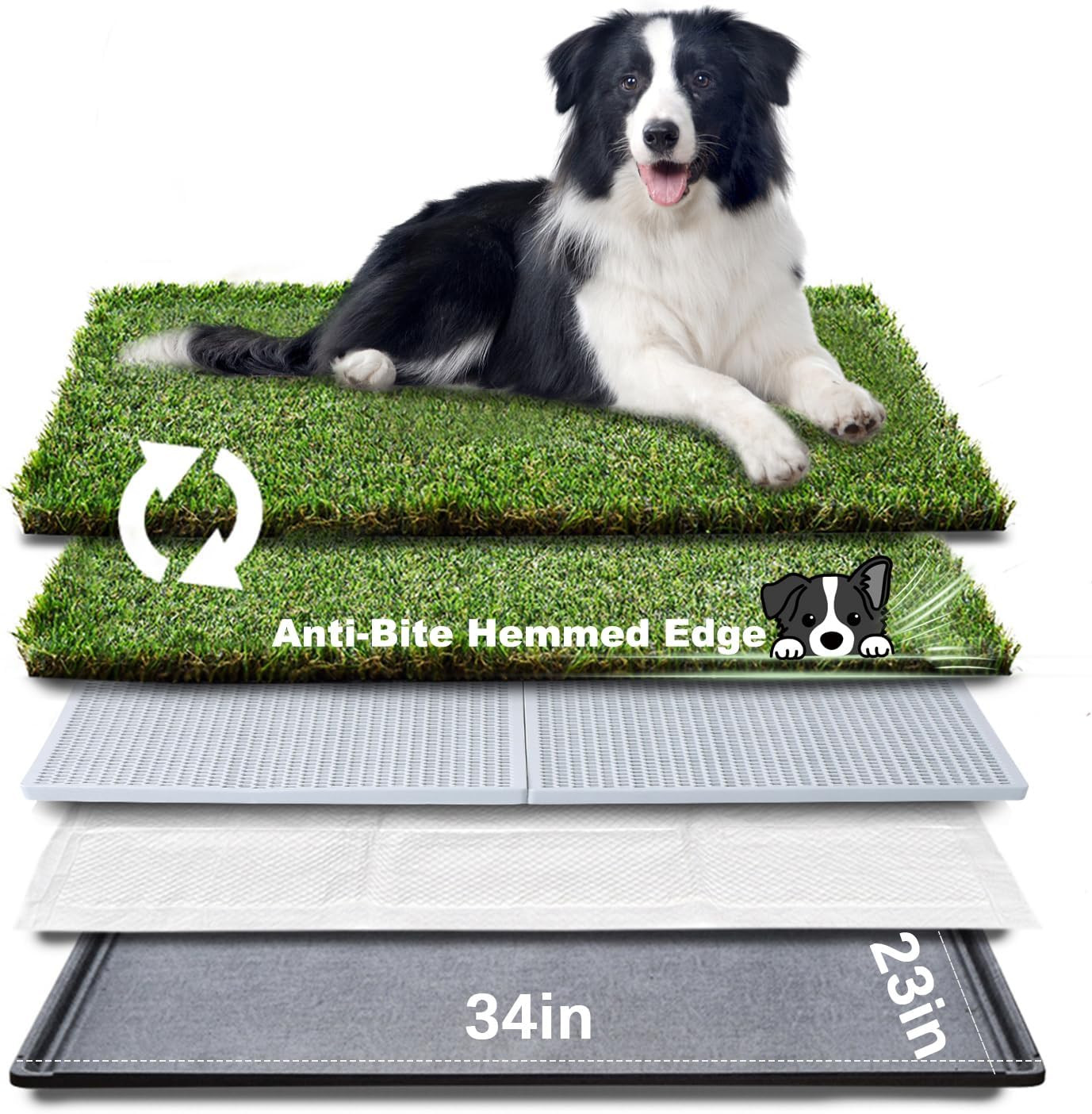 Hq4Us Dog Grass Pad with Tray Large 34”×23” Dog Litter Box Toilet with 2×Artific