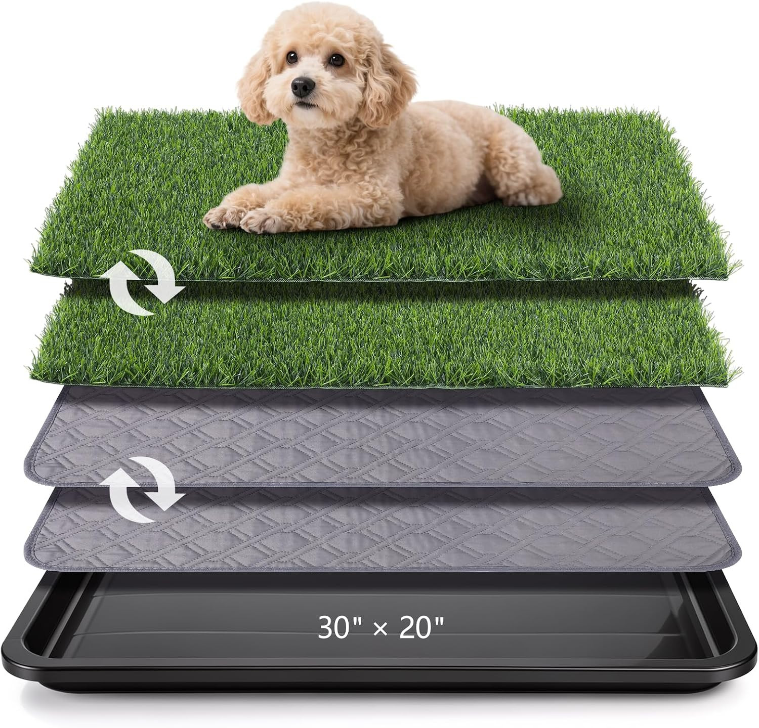Dog Grass Pad with Tray Dogs Potty Tray – 3-Layer Indoor Potty with 2 Grass Patc
