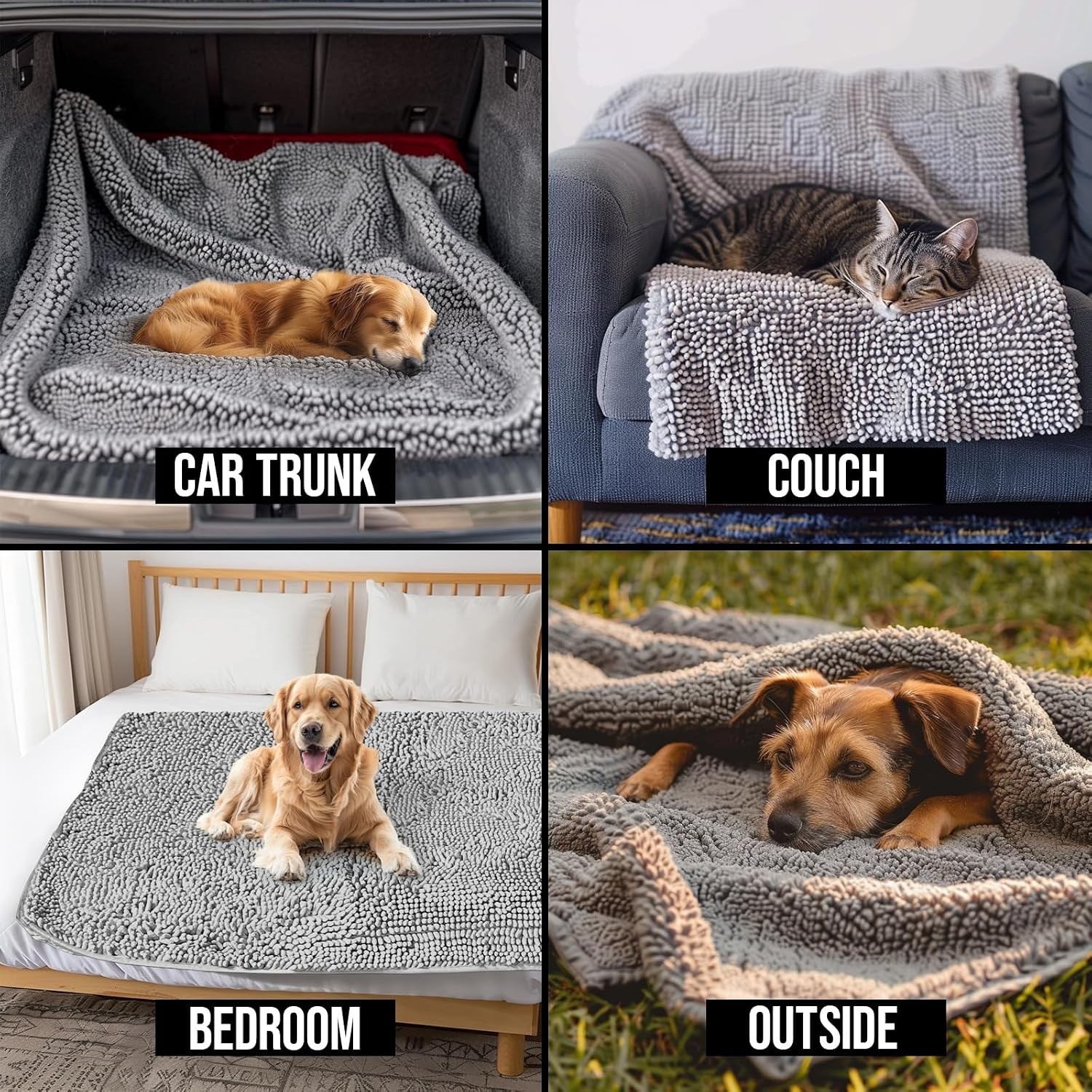 Muddy Mat Dog Blanket – Chenille Water Absorption Blanket Grey 48″x56″
