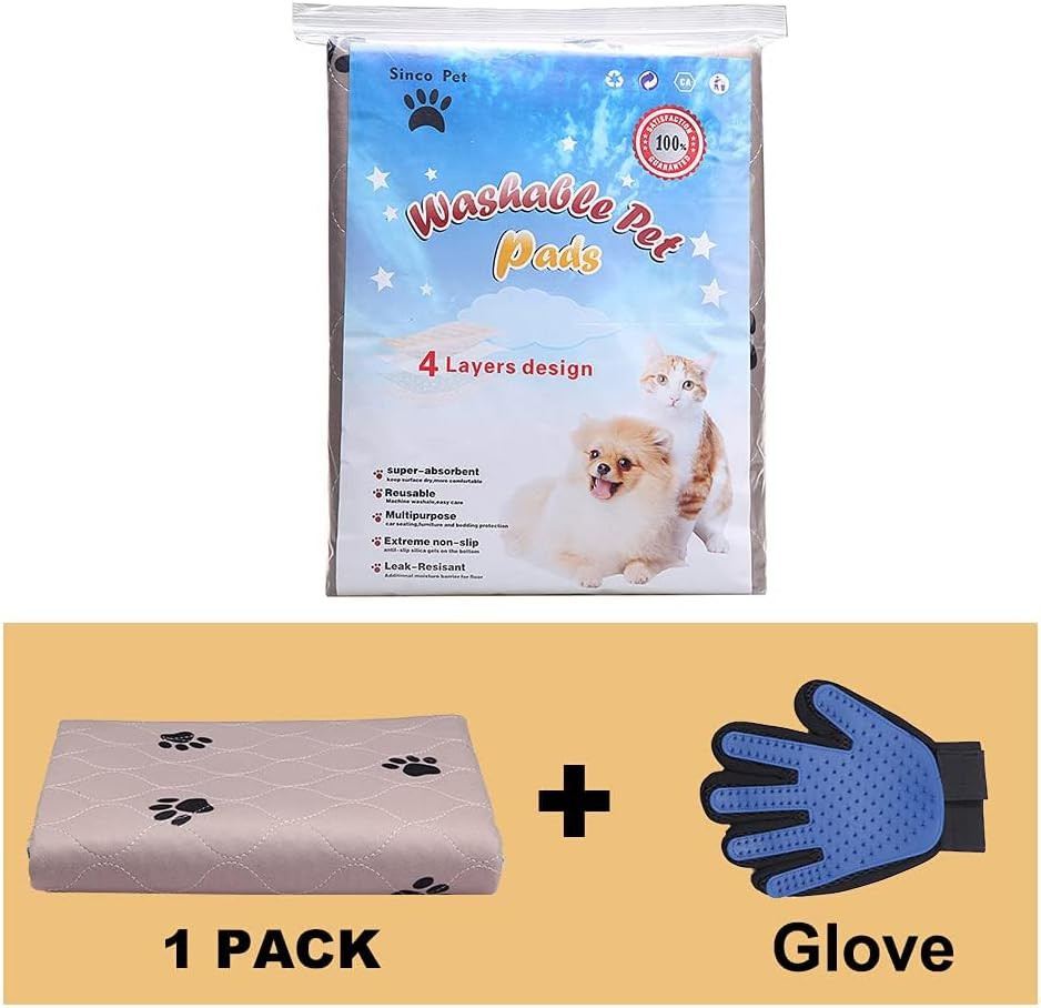 Washable Dog Pee Pads Reusable Puppy Training Pads with Grooming Gloves Set