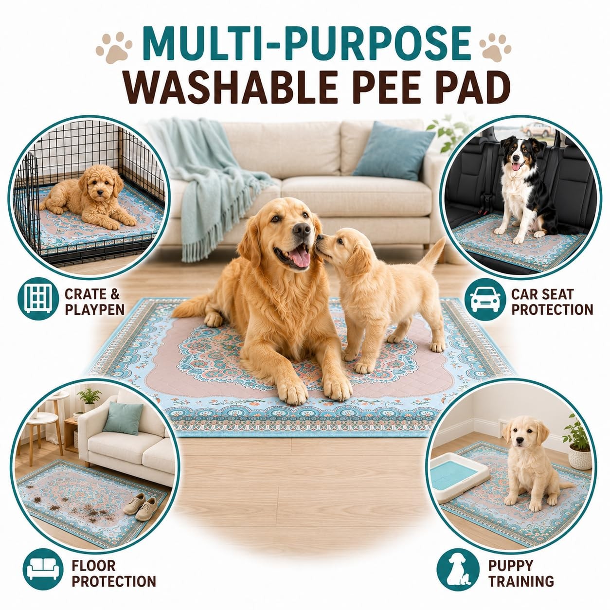Washable Pee Pads for Dogs, 18″x24″, 2 Pack Reusable Puppy Training Pads