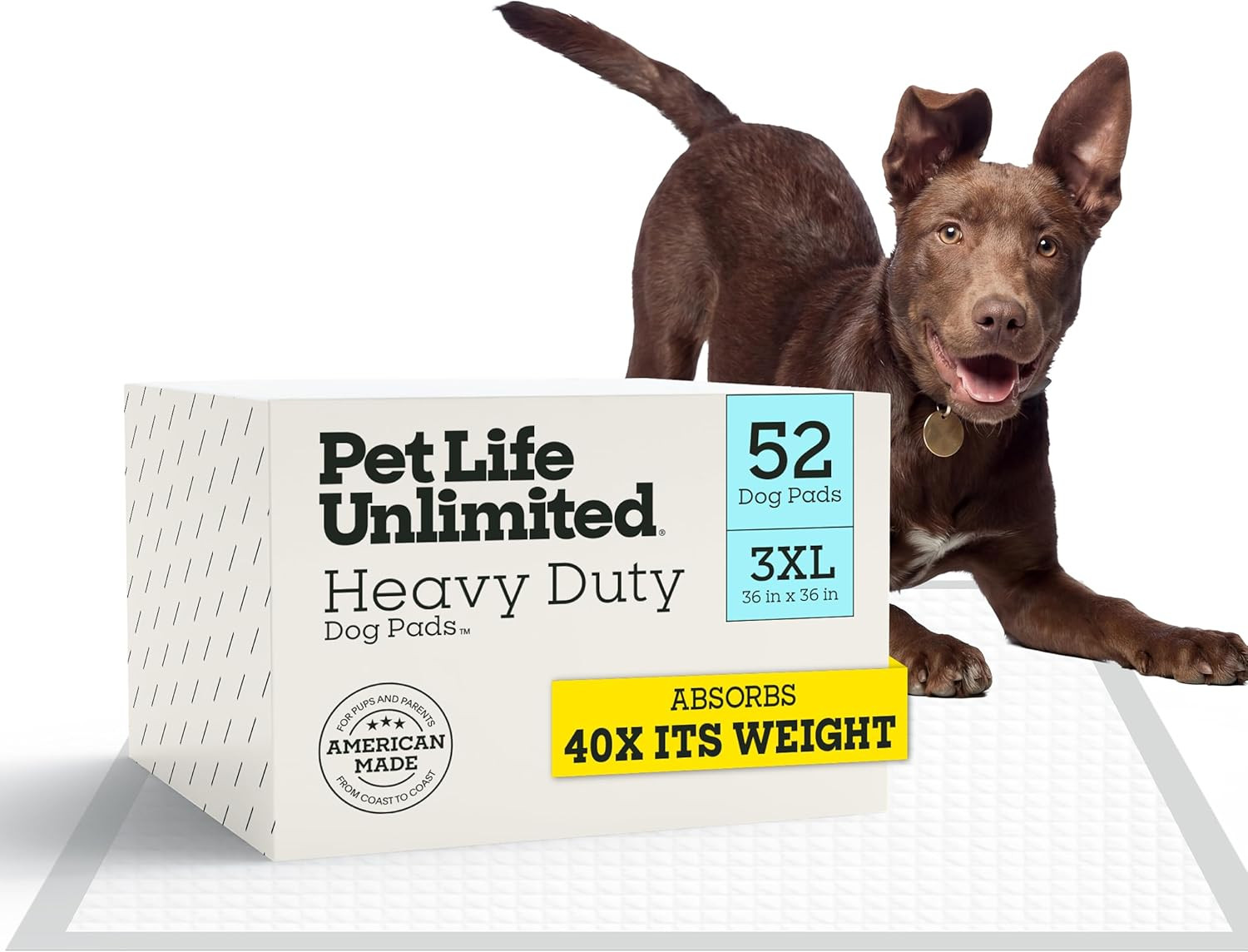 Heavy Duty 3XL Puppy Pads for Dogs, Potty Training Pee Pads, 52 Count, 36″ X 36″
