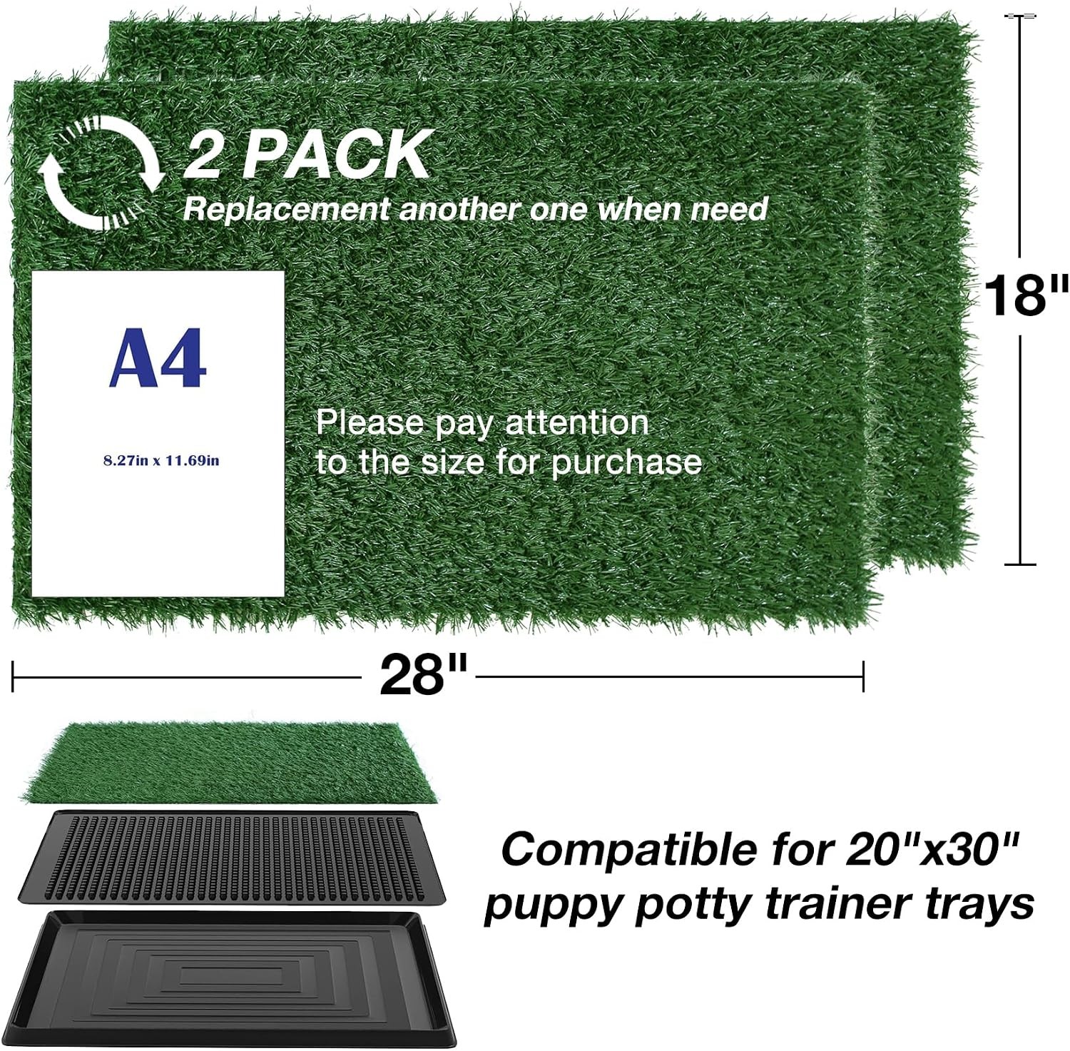 Artificial Dog Grass Pee Pads 28″ X 18″ – Large Puppy Training Turf for Potty…