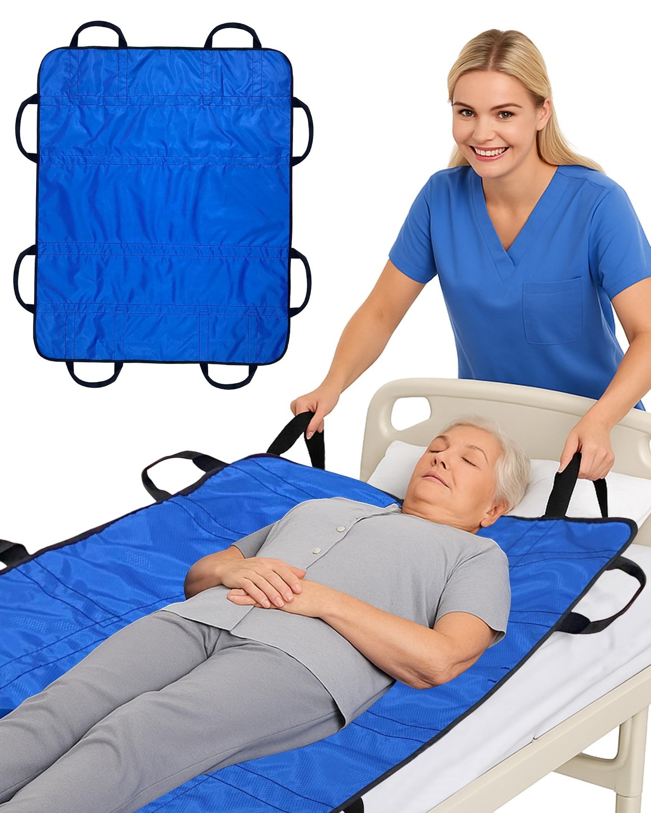 Positioning Bed Pad with 8 Handles, Waterproof, Washable | Reusable Transfer …