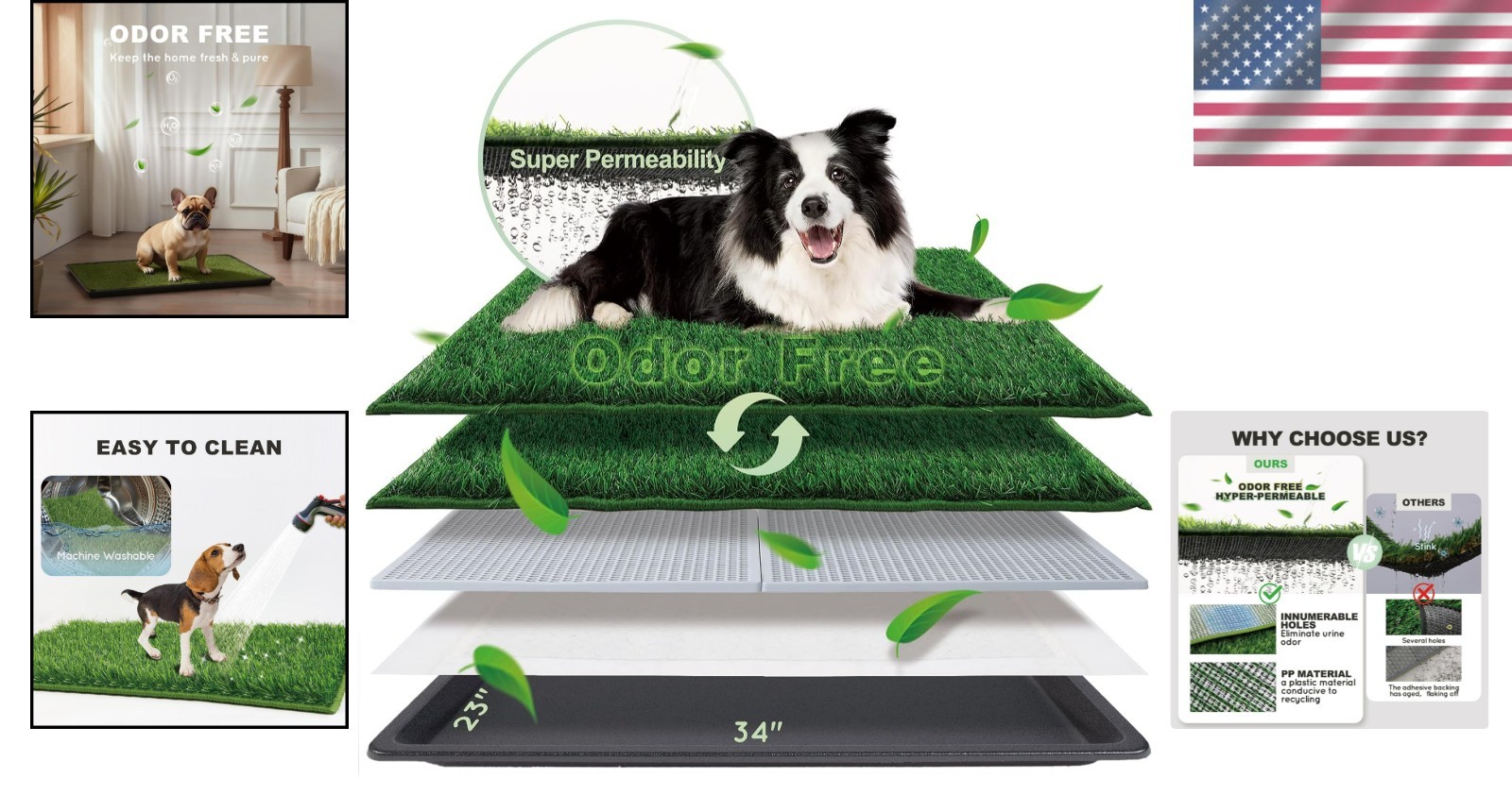 Durable 2-Piece Dog Grass Pad with Hemmed Edges – Odor-Free for Easy Cleaning
