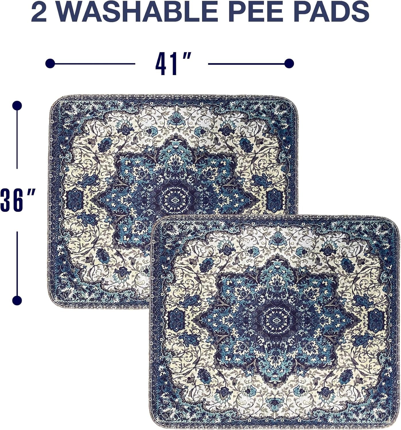Washable Pee Pads for Dogs – Super 3FT x 3.4FT (Pack of 2), Blue Medallion
