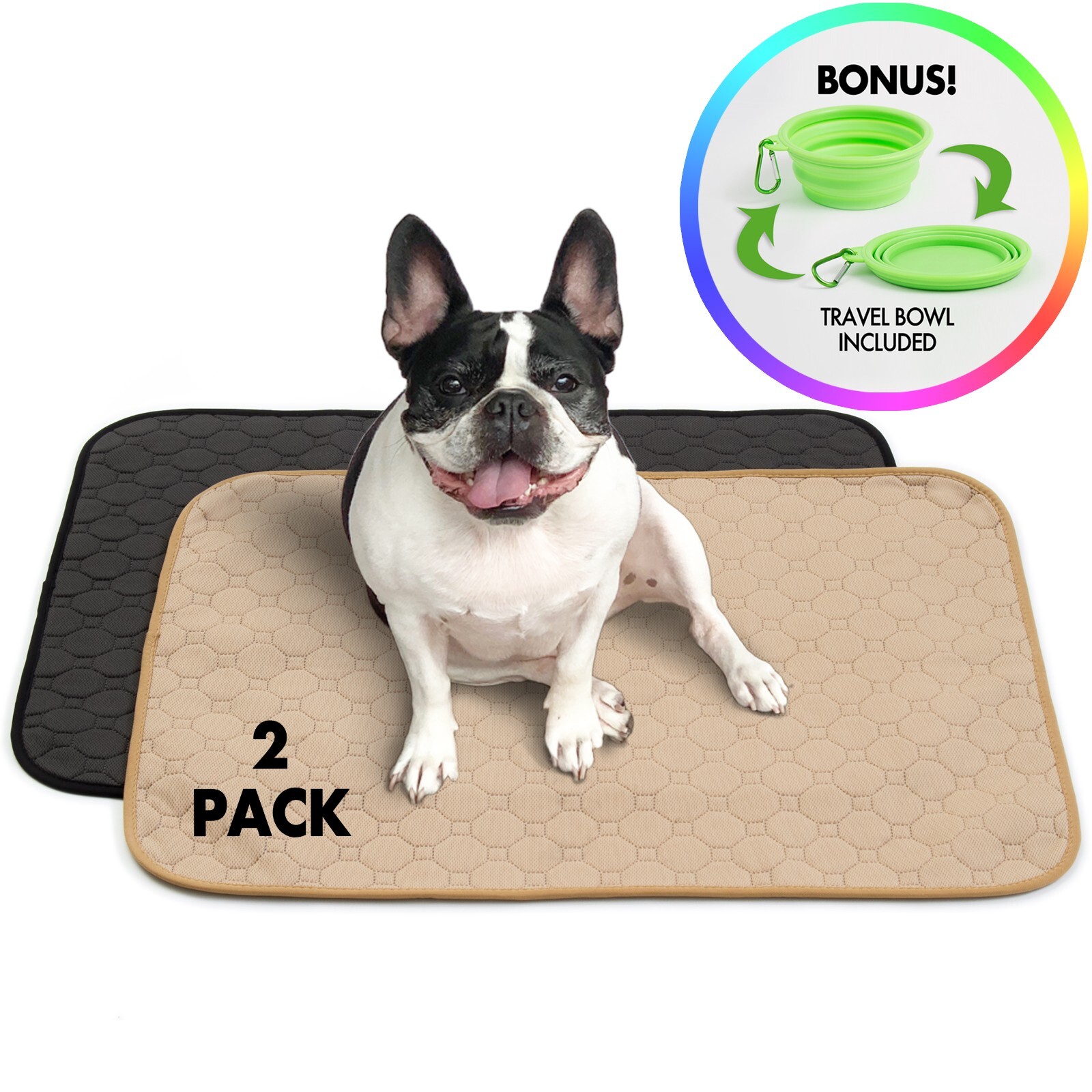 2 Pack – Premium Washable Ultra Absorbent Pee Pads (26″x20″) + Travel Bowl Free!