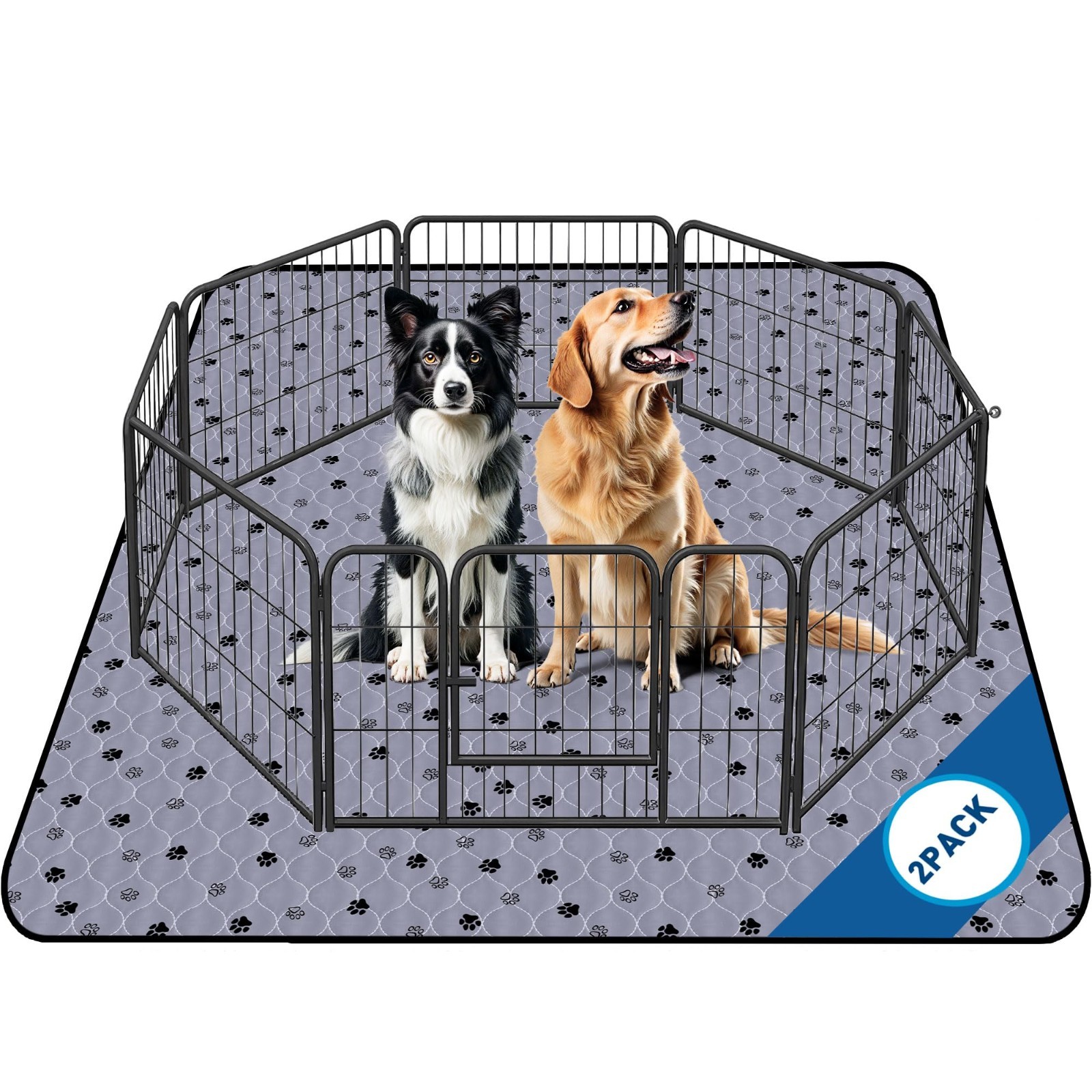 Large Non-Slip Washable Dog Pee Pads 63″x63″ – 2 Pack Ultra-Absorbent Leak-Proof