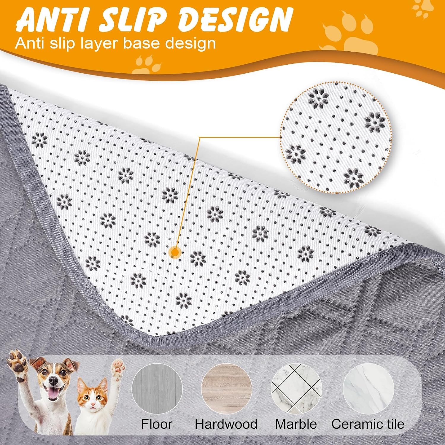 60×48 in Washable Pee Pads for Dogs, 2 Pack Reusable Puppy Pads, Waterproof Non-