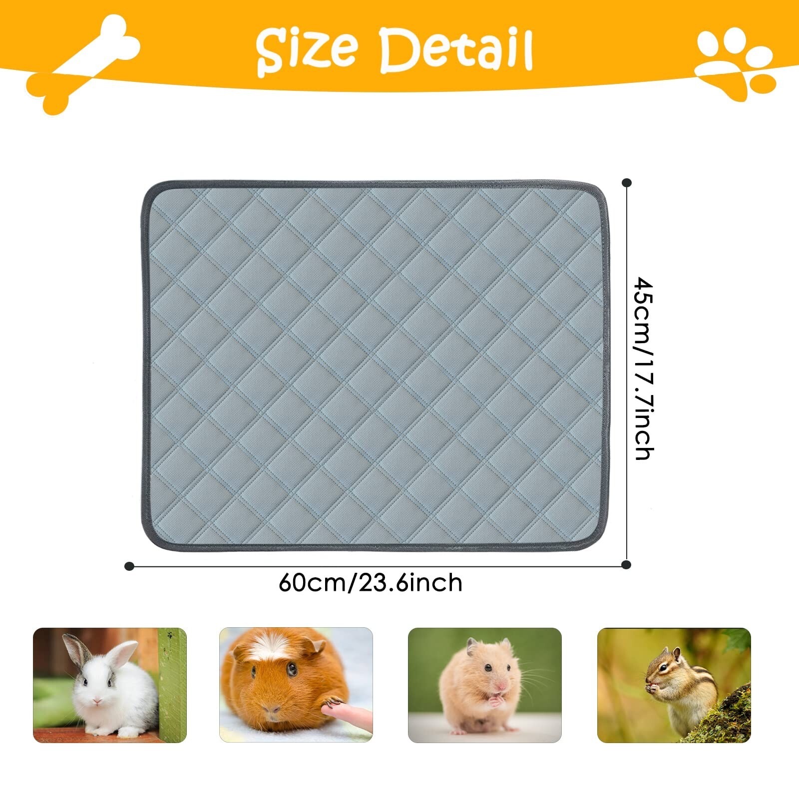 4Pc Guinea Pig Cage Liners Washable Waterproof Bedding Non Slip 18 x 24 in Gray